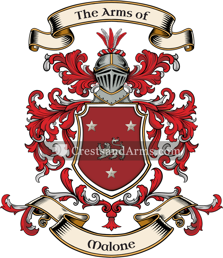 The Malone coat of arms, drawn from the recorded blazon
