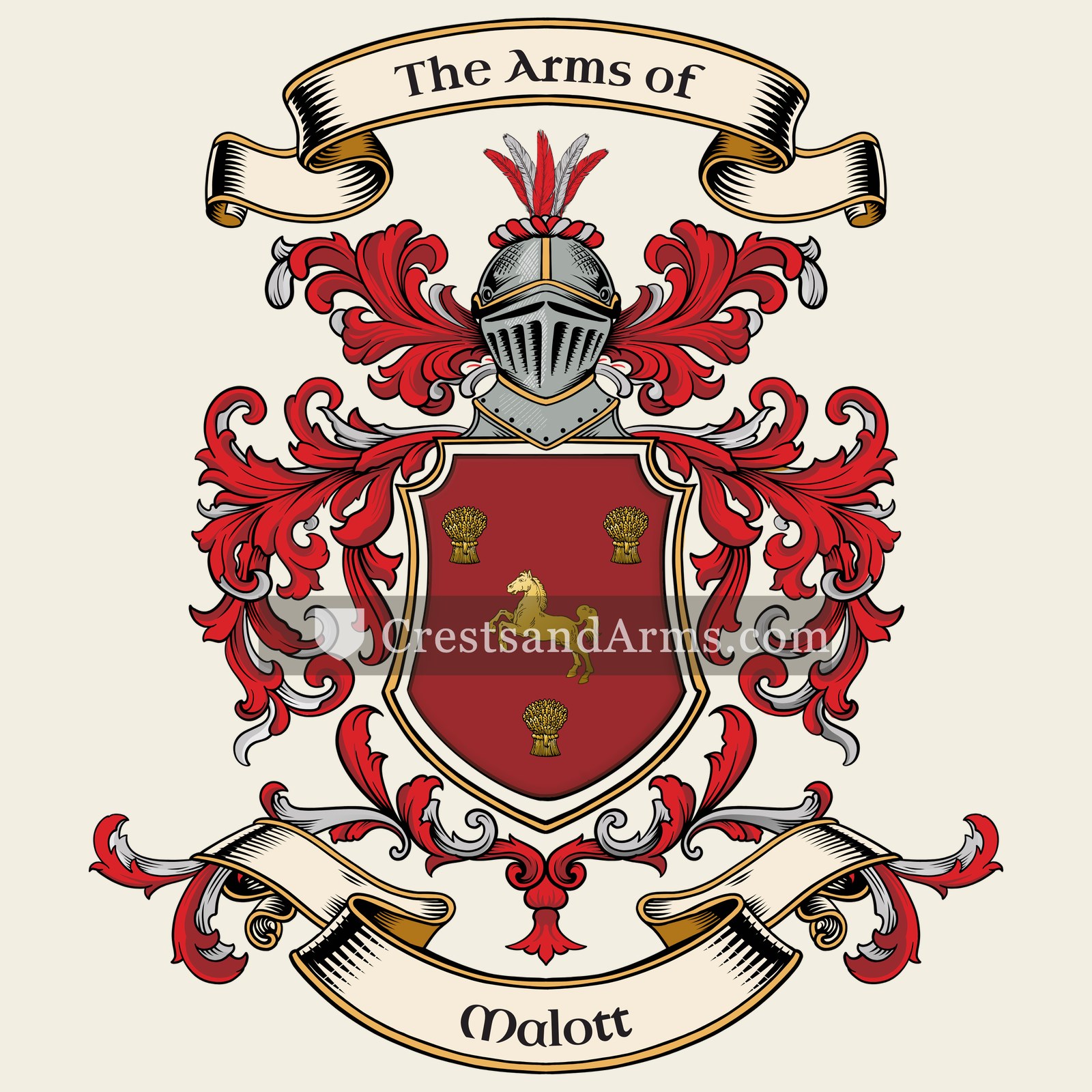 The Malott coat of arms, drawn from the recorded blazon