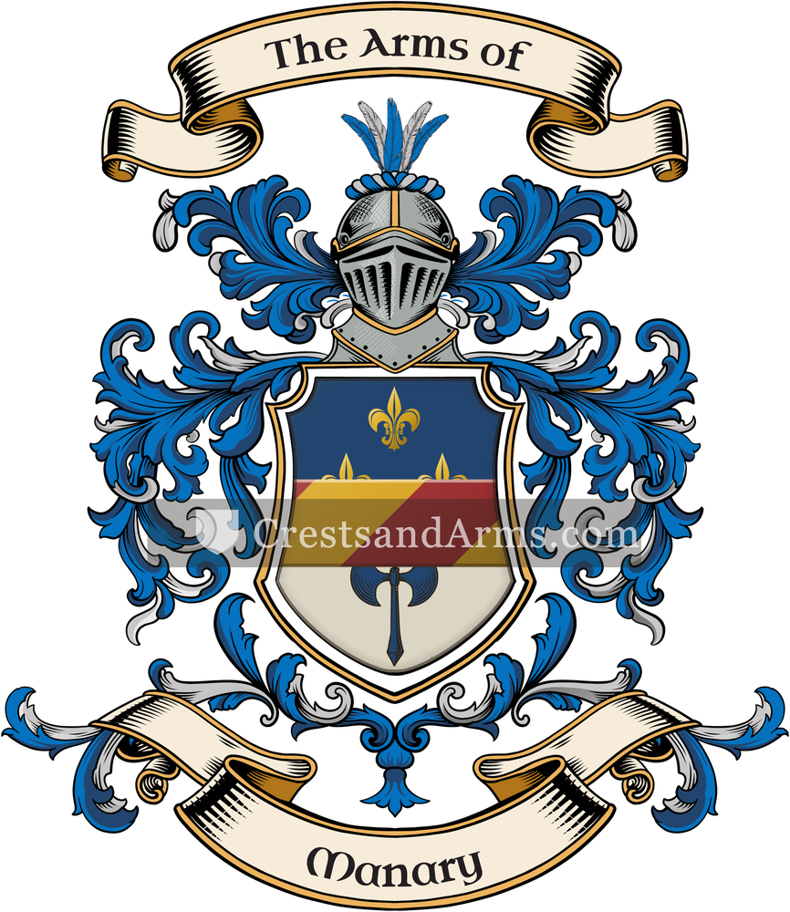 The Manary coat of arms, drawn from the recorded blazon