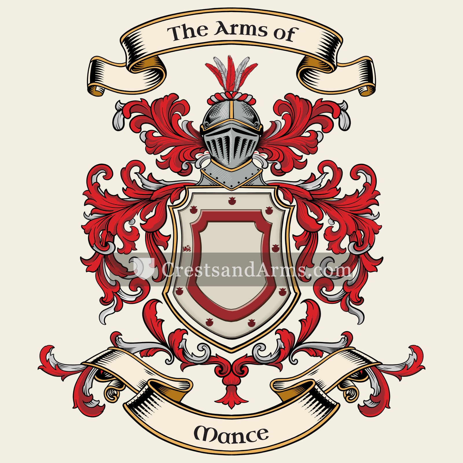 The Mance coat of arms, drawn from the recorded blazon
