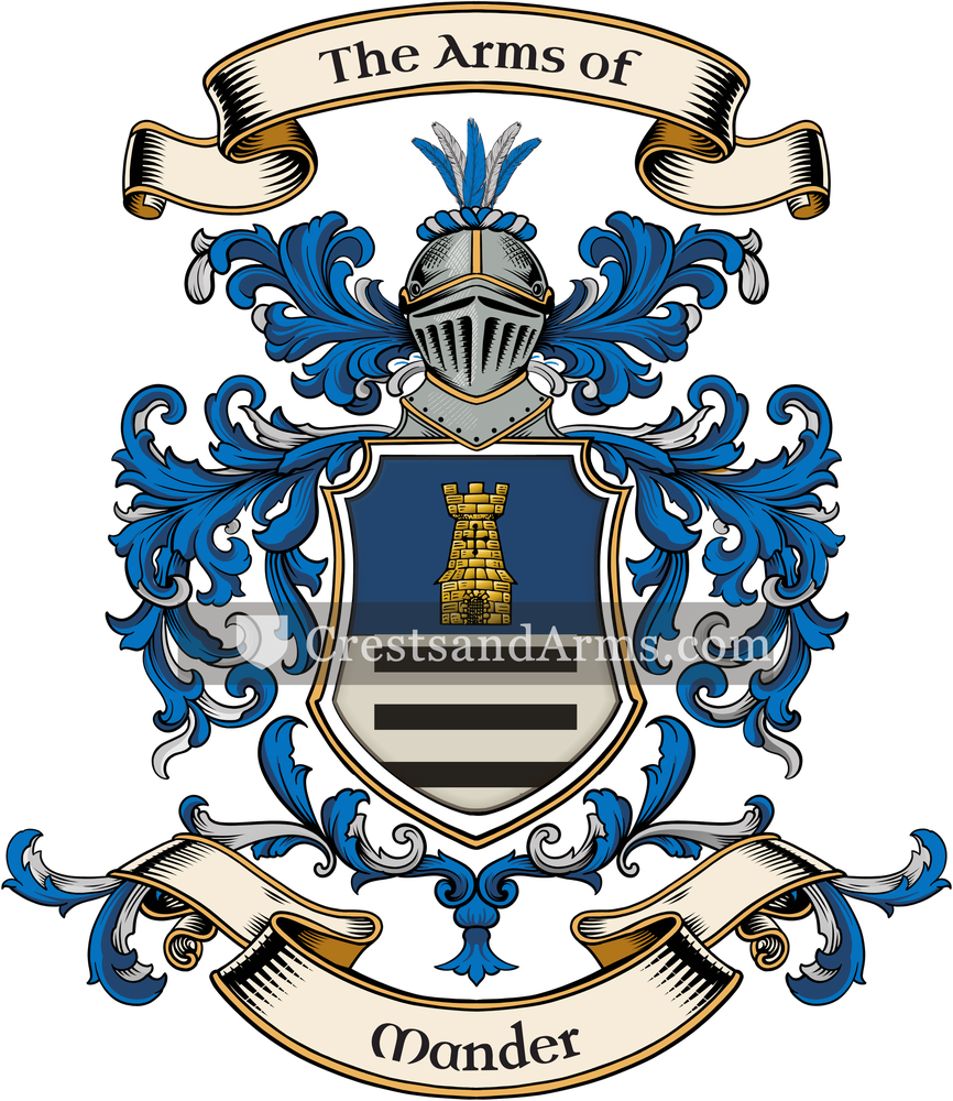The Mander coat of arms, drawn from the recorded blazon
