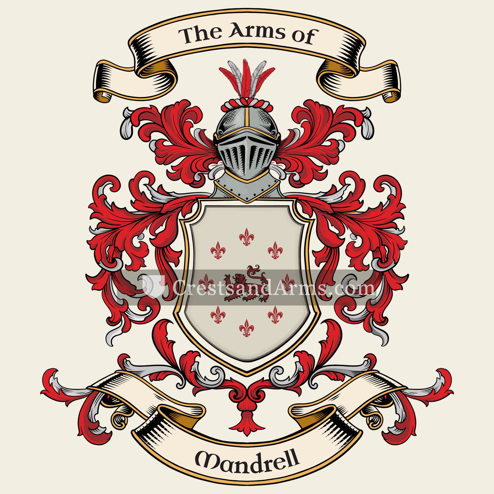 The Mandrell coat of arms, drawn from the recorded blazon