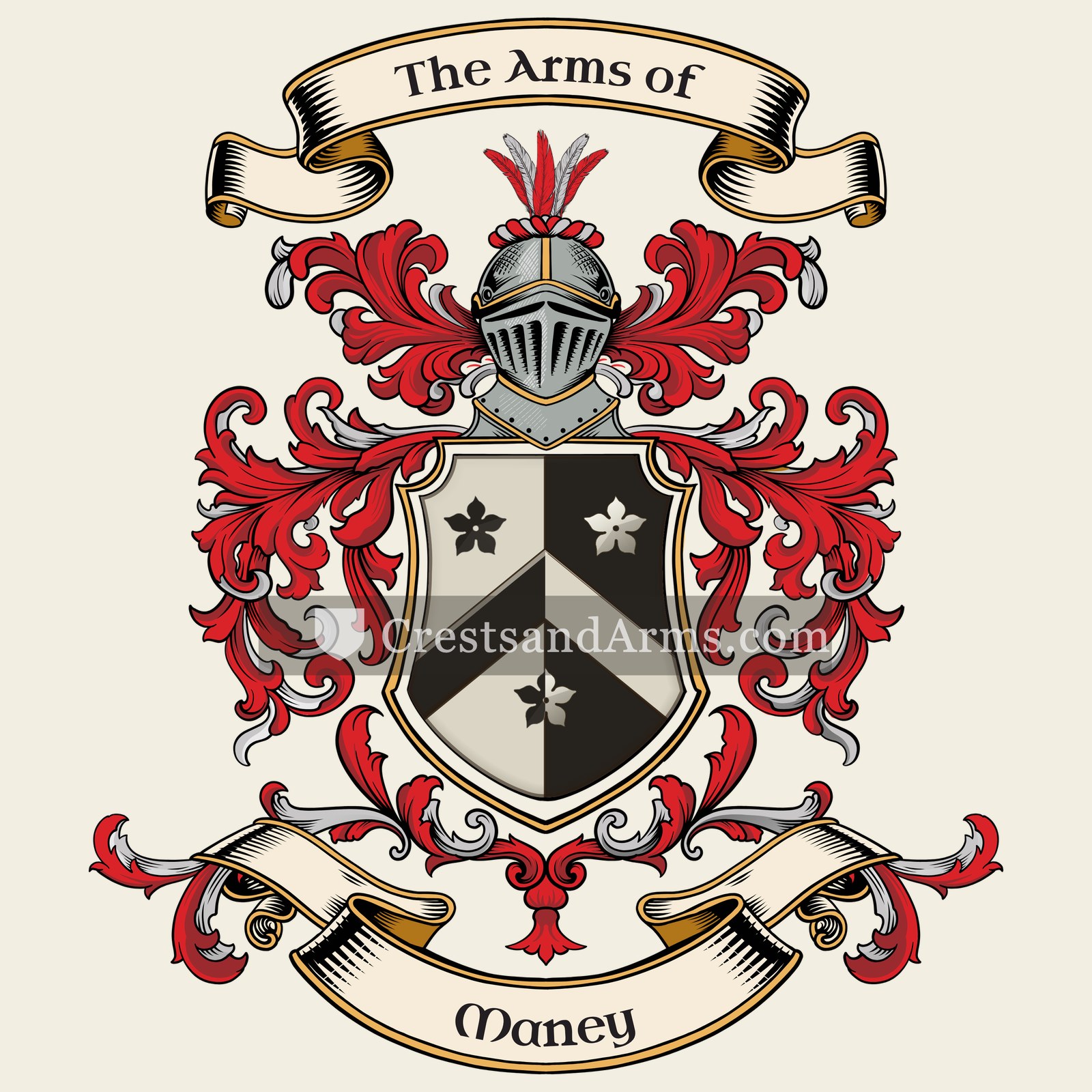 The Maney coat of arms, drawn from the recorded blazon