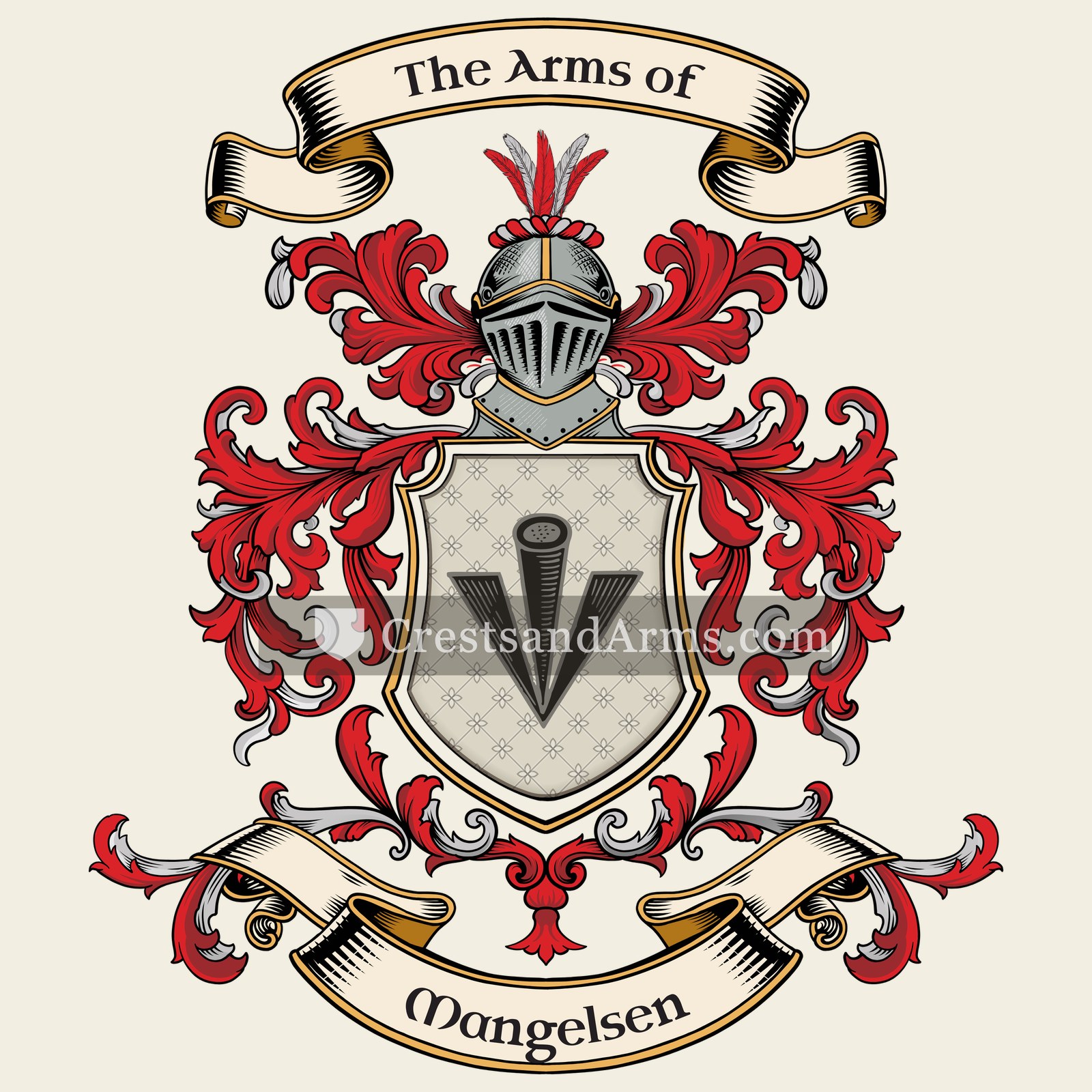The Mangelsen coat of arms, drawn from the recorded blazon