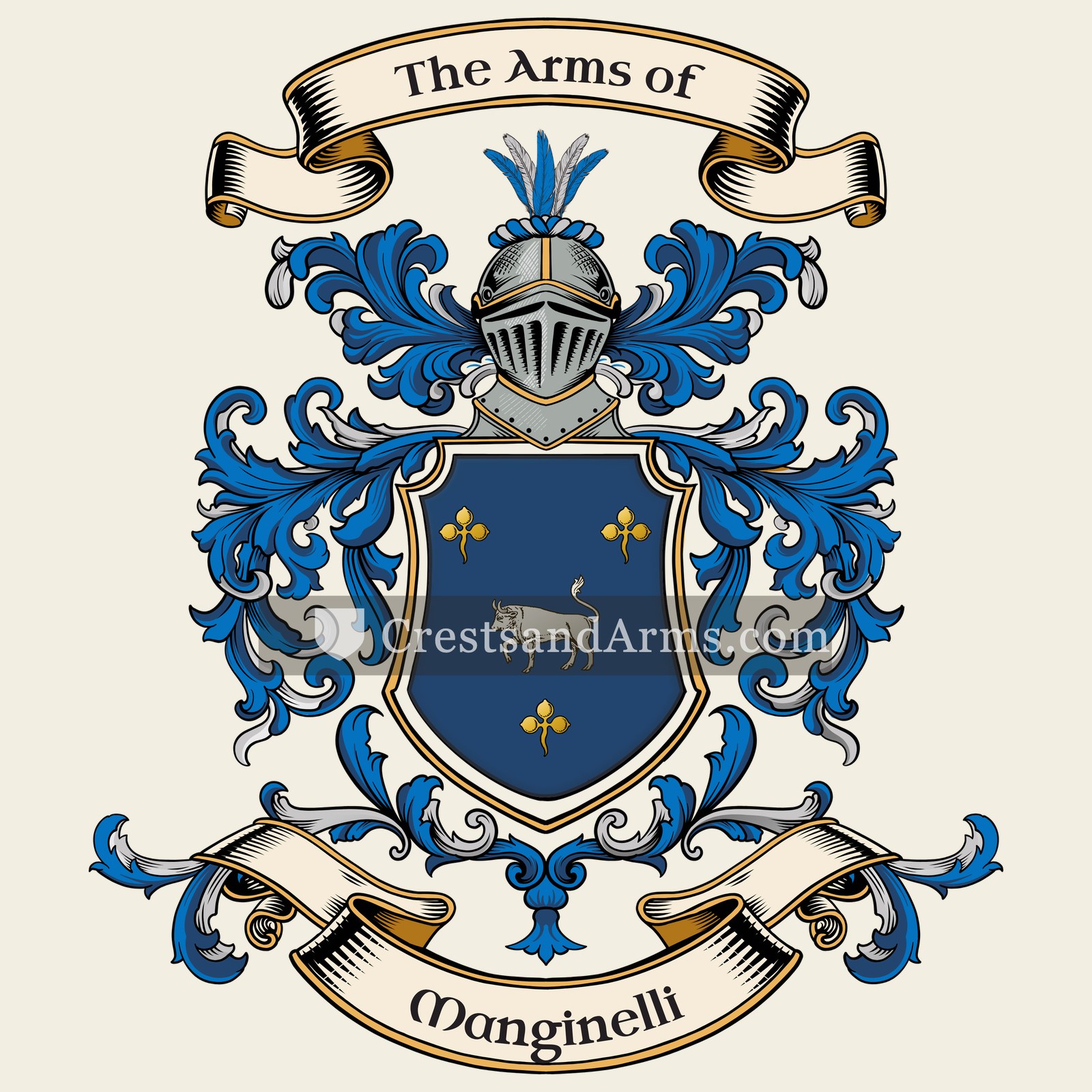 The Manginelli coat of arms, drawn from the recorded blazon