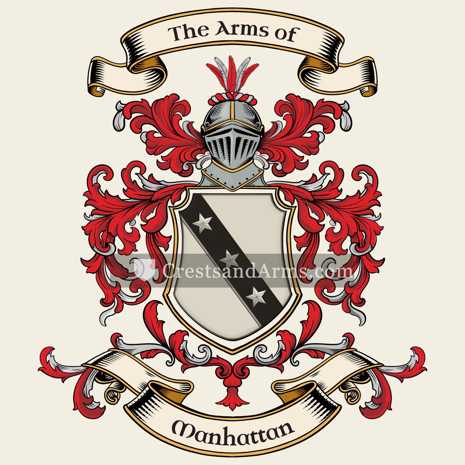 The Manhattan coat of arms, drawn from the recorded blazon