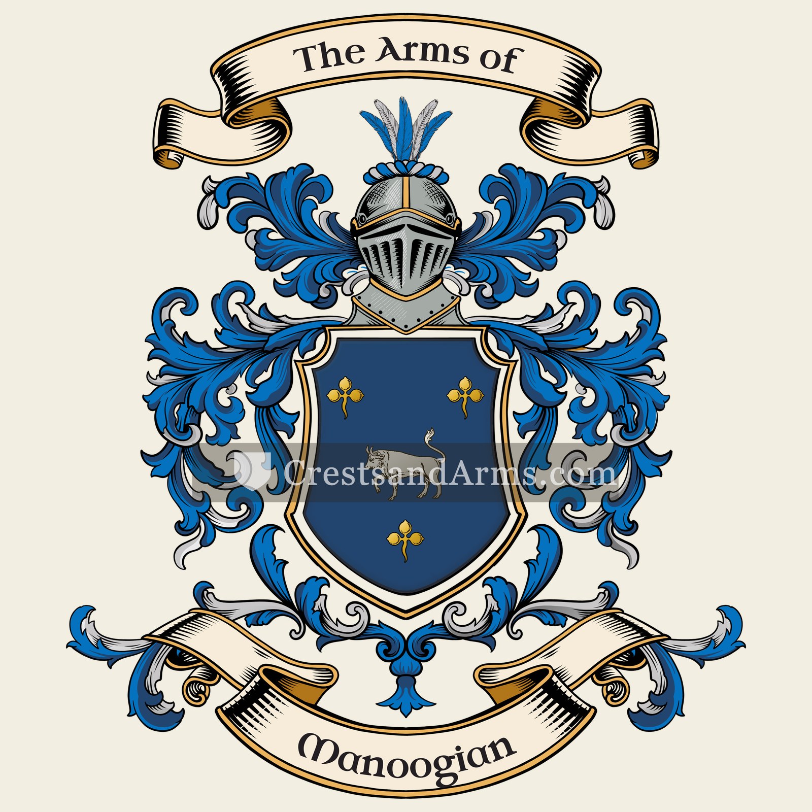 The Manoogian coat of arms, drawn from the recorded blazon