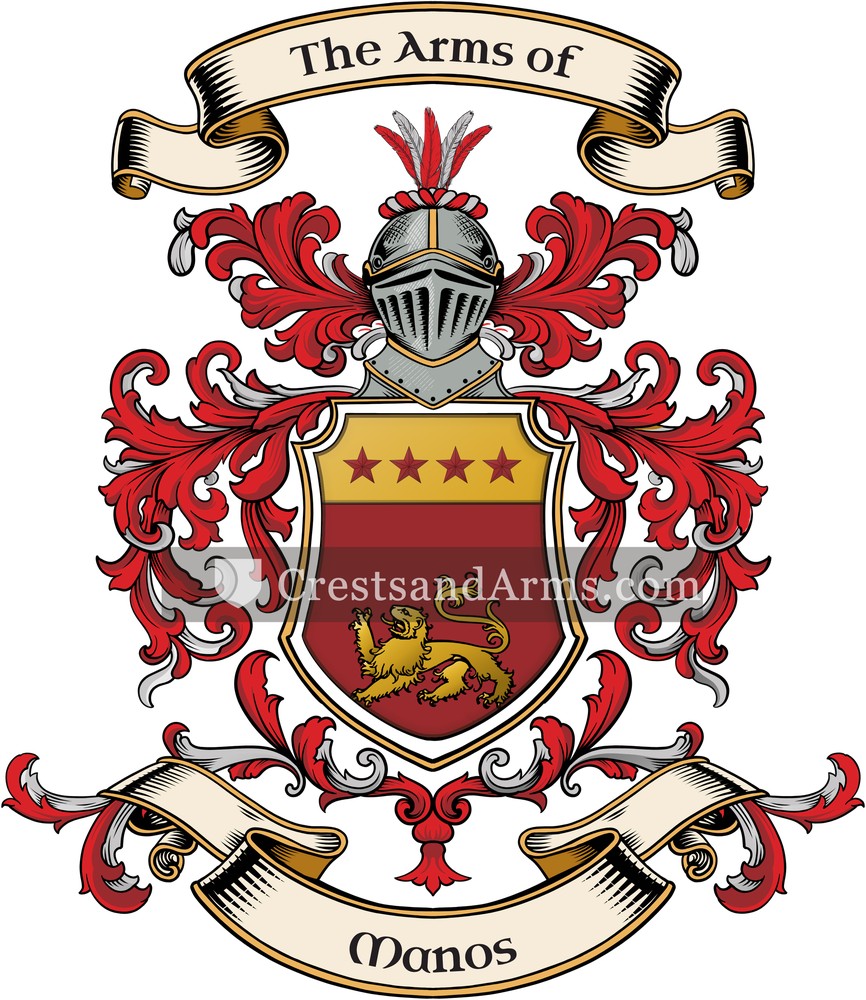 The Manos coat of arms, drawn from the recorded blazon