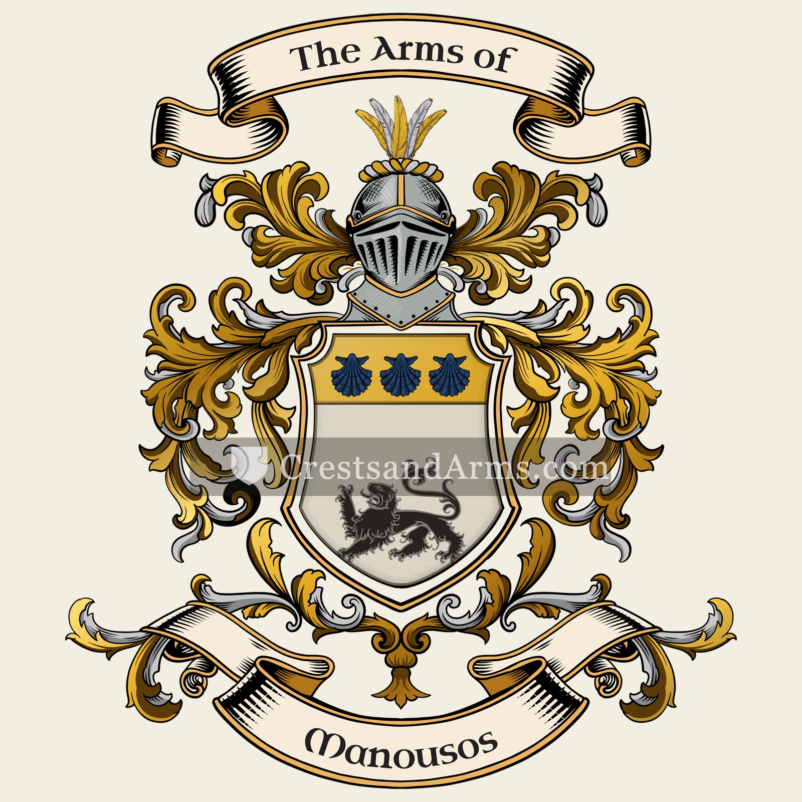 The Manousos coat of arms, drawn from the recorded blazon