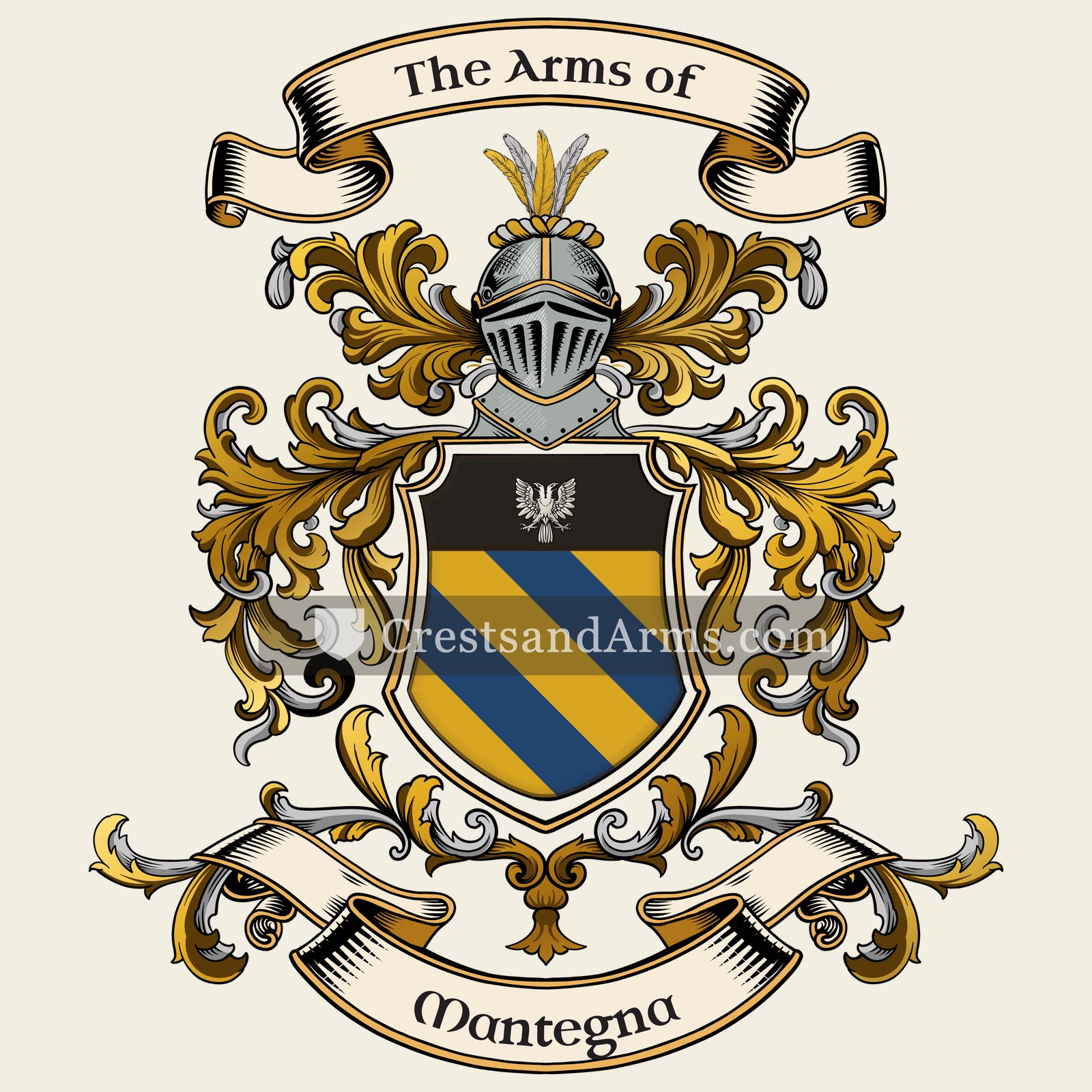 The Mantegna coat of arms, drawn from the recorded blazon