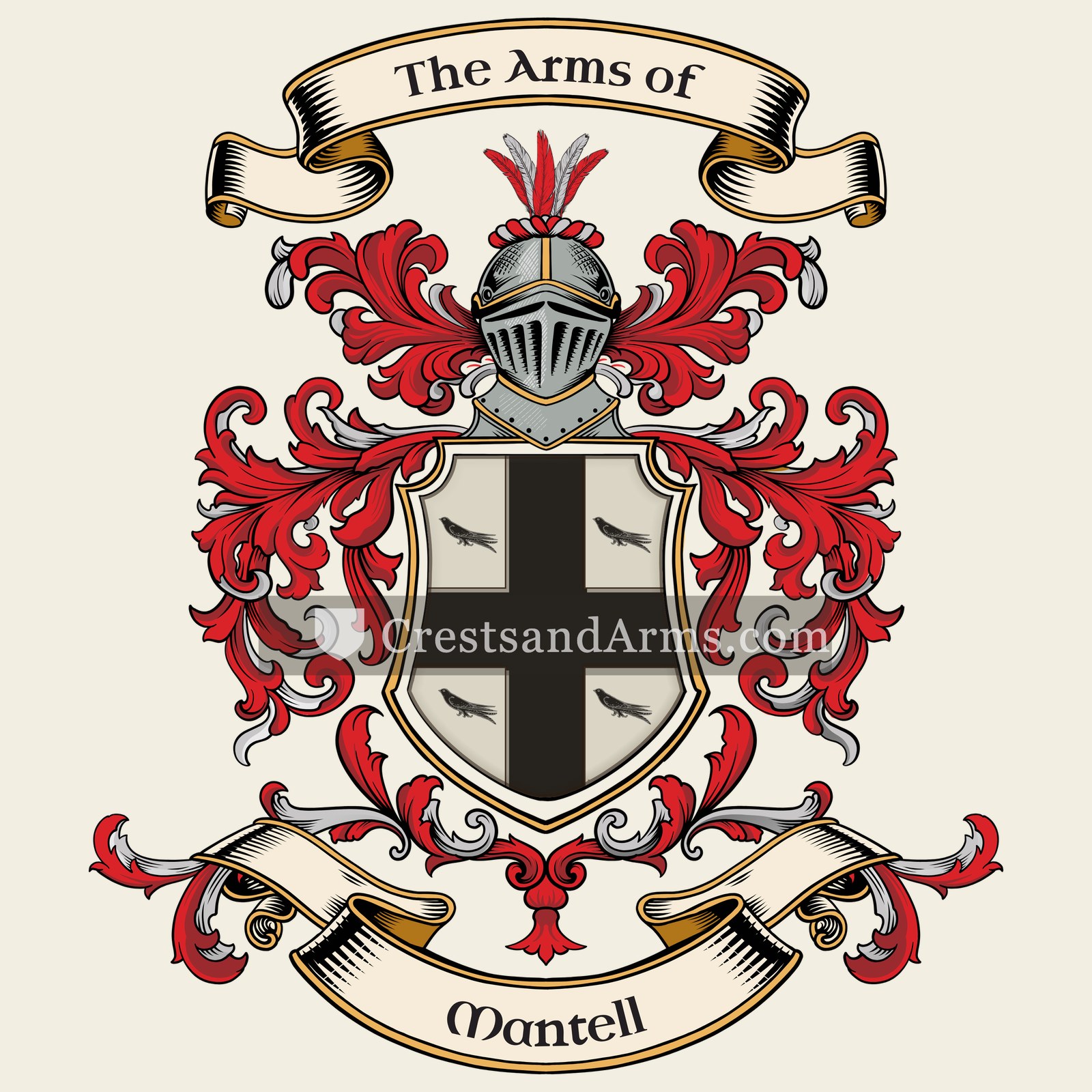 The Mantell coat of arms, drawn from the recorded blazon