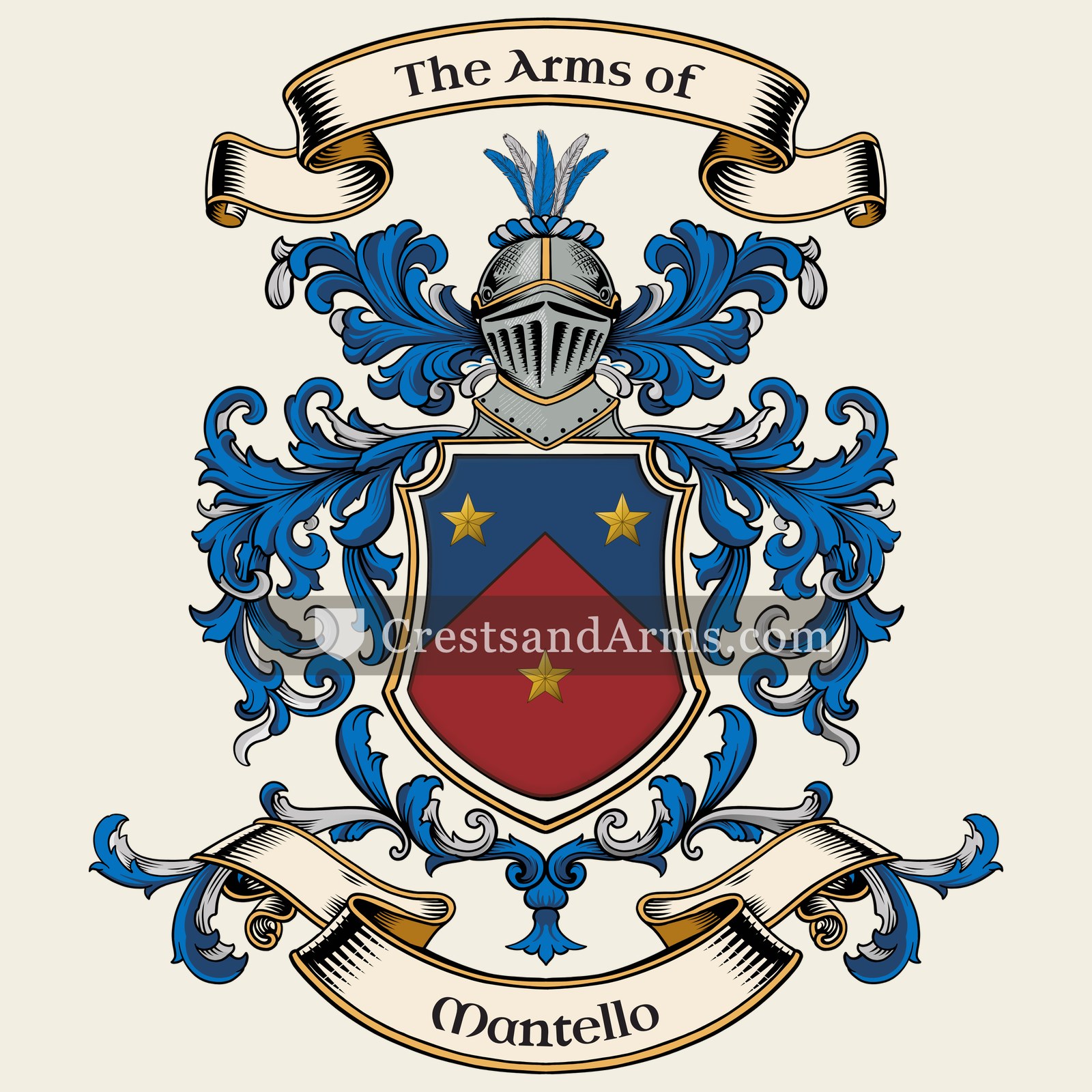 The Mantello coat of arms, drawn from the recorded blazon