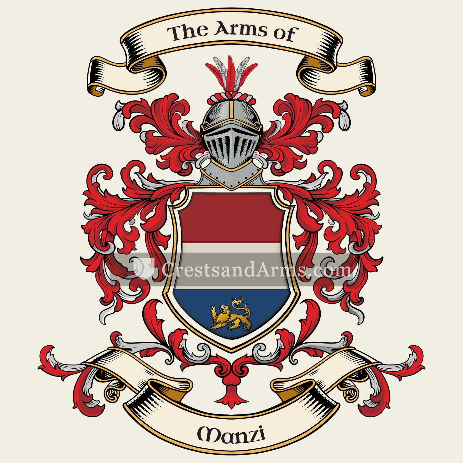 The Manzi coat of arms, drawn from the recorded blazon