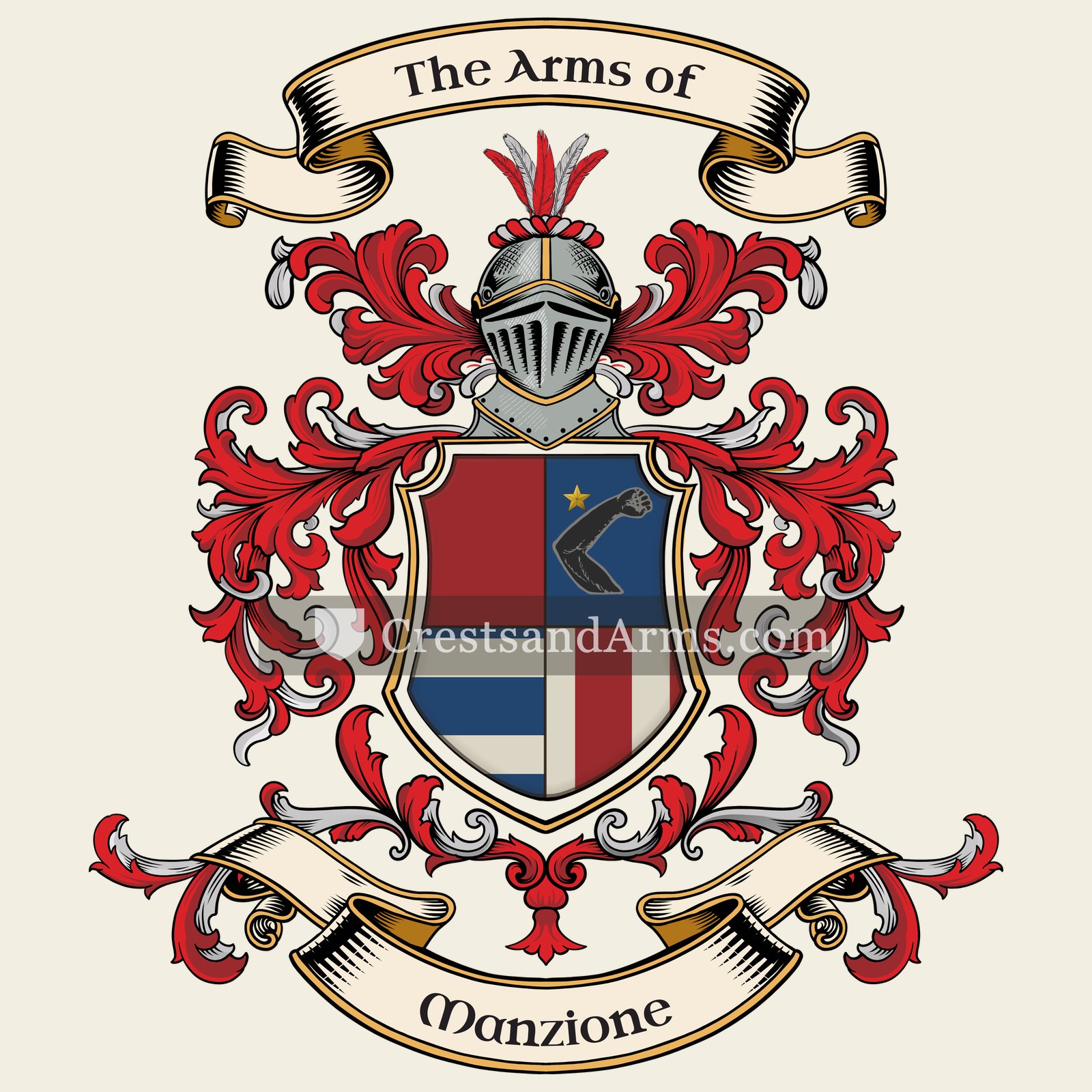 The Manzione coat of arms, drawn from the recorded blazon