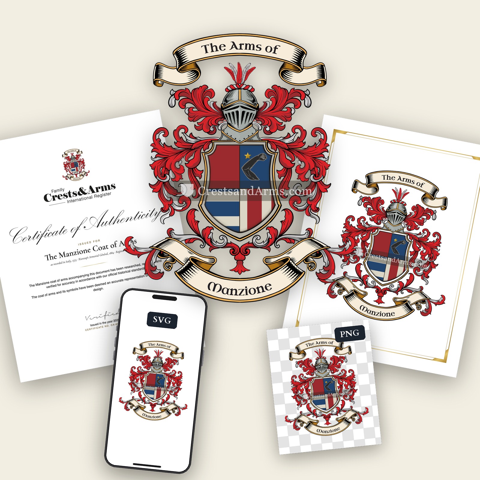 The Manzione arms on the coat of arms — digital pack