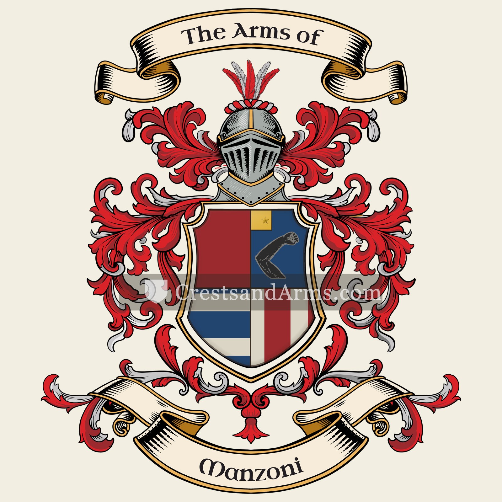 The Manzoni coat of arms, drawn from the recorded blazon