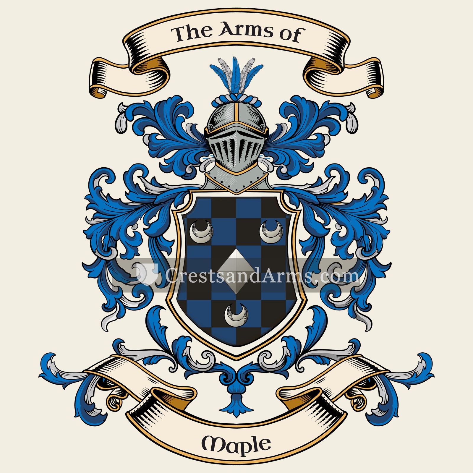 The Maple coat of arms, drawn from the recorded blazon
