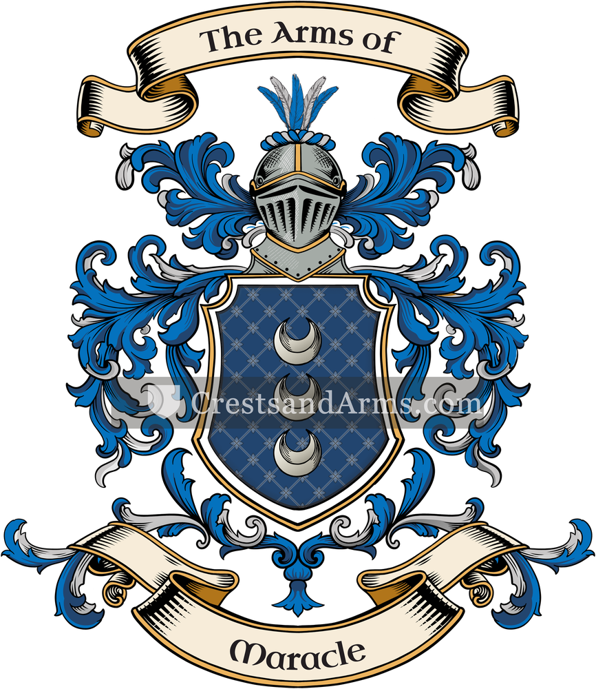 The Maracle coat of arms, drawn from the recorded blazon