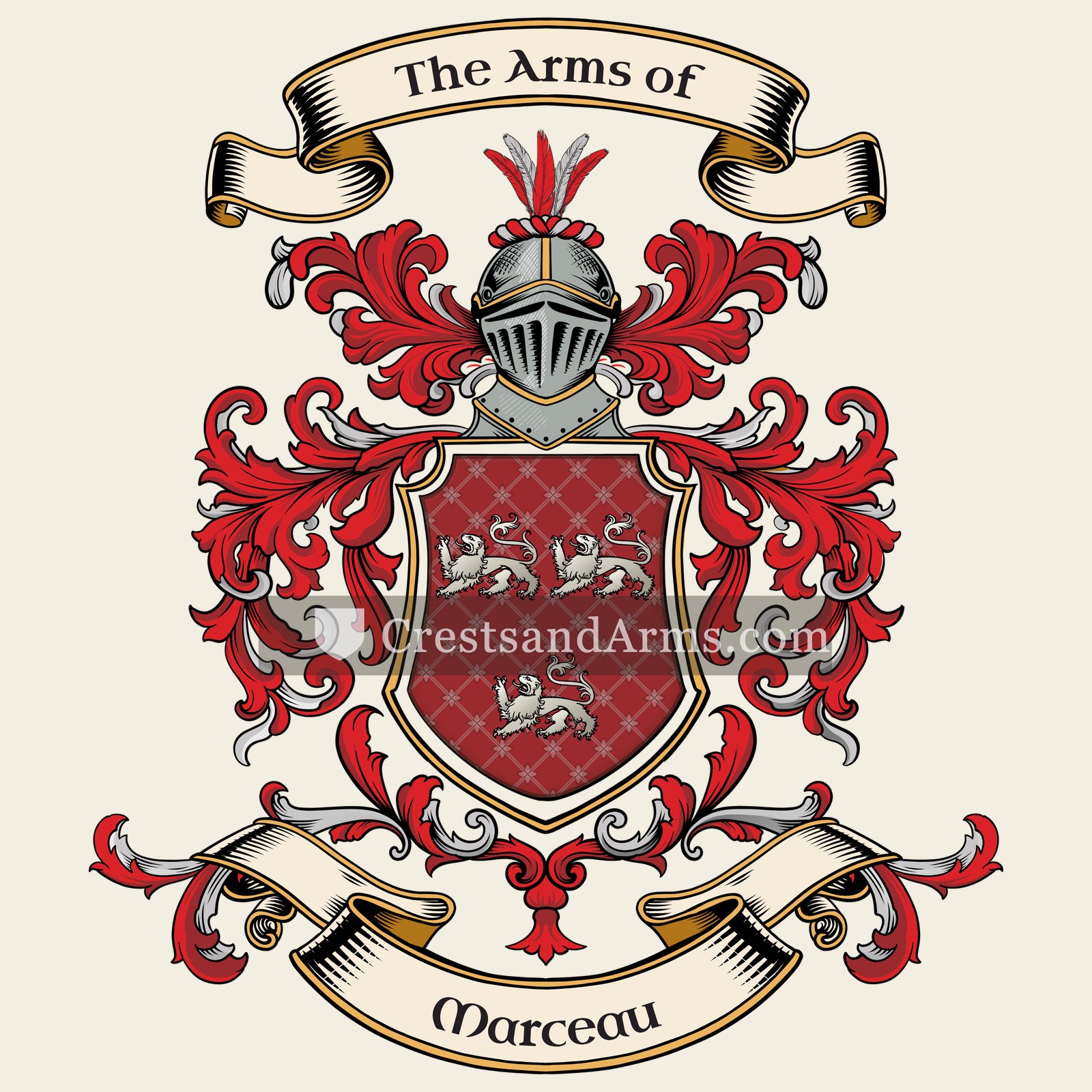 The Marceau coat of arms, drawn from the recorded blazon