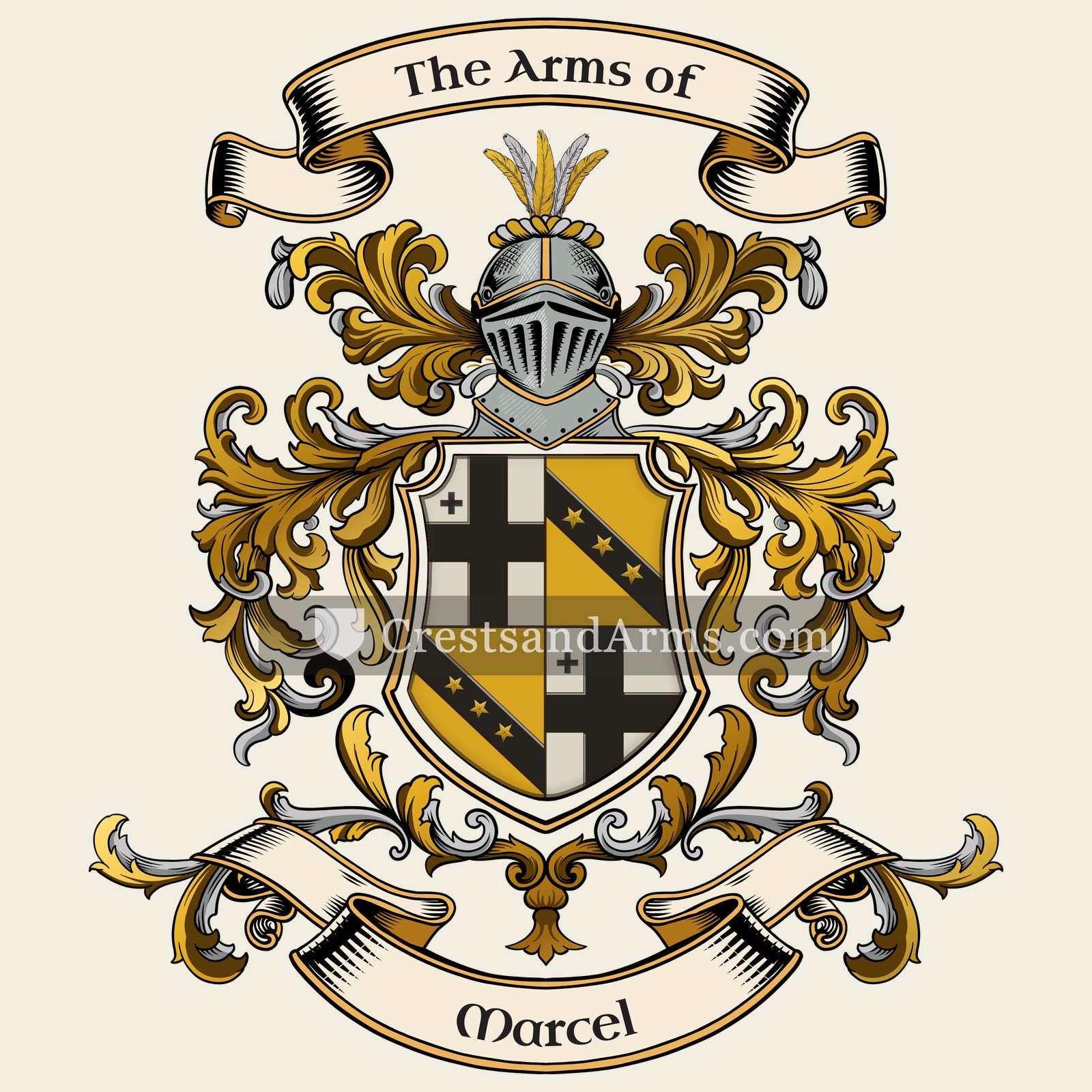 The Marcel coat of arms, drawn from the recorded blazon
