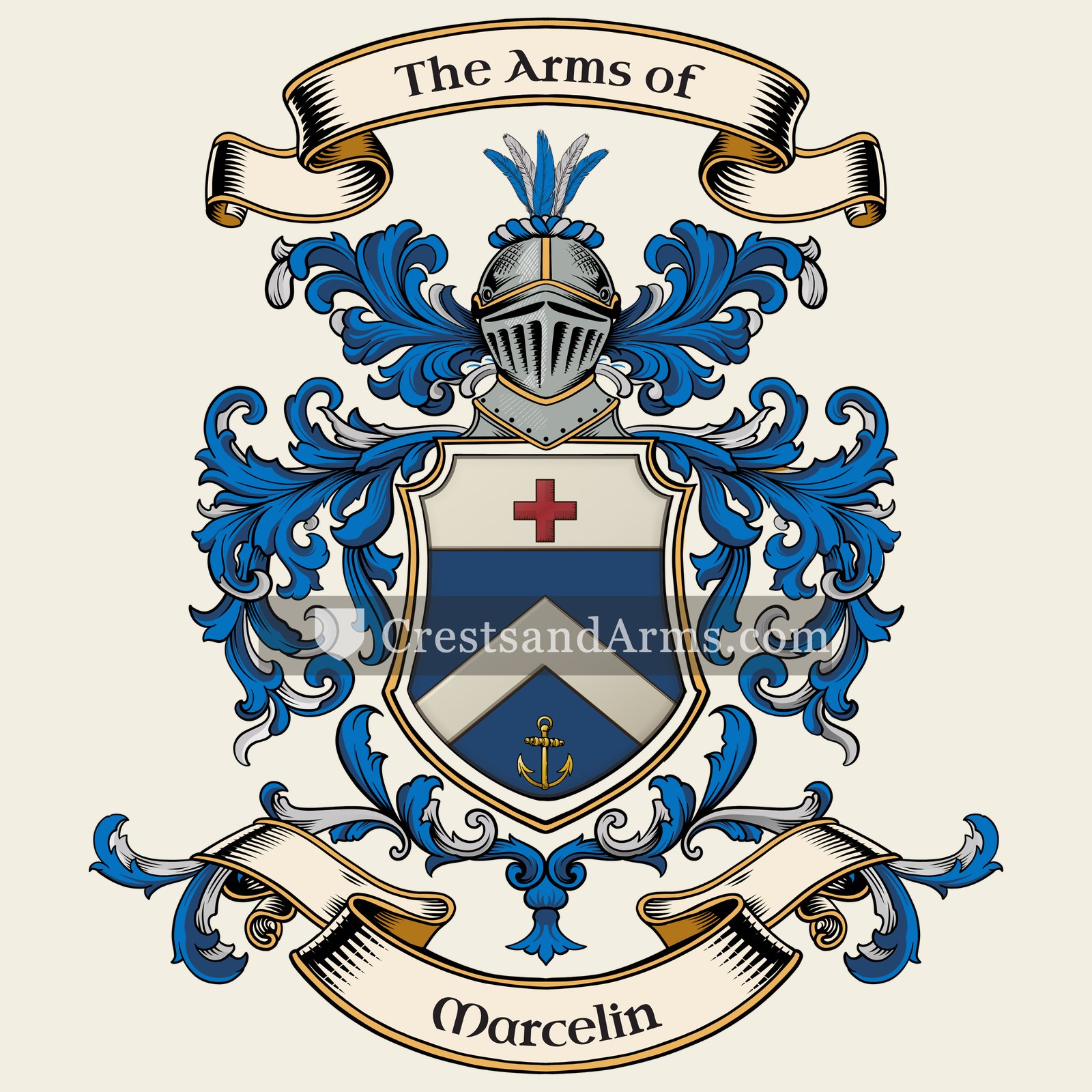The Marcelin coat of arms, drawn from the recorded blazon