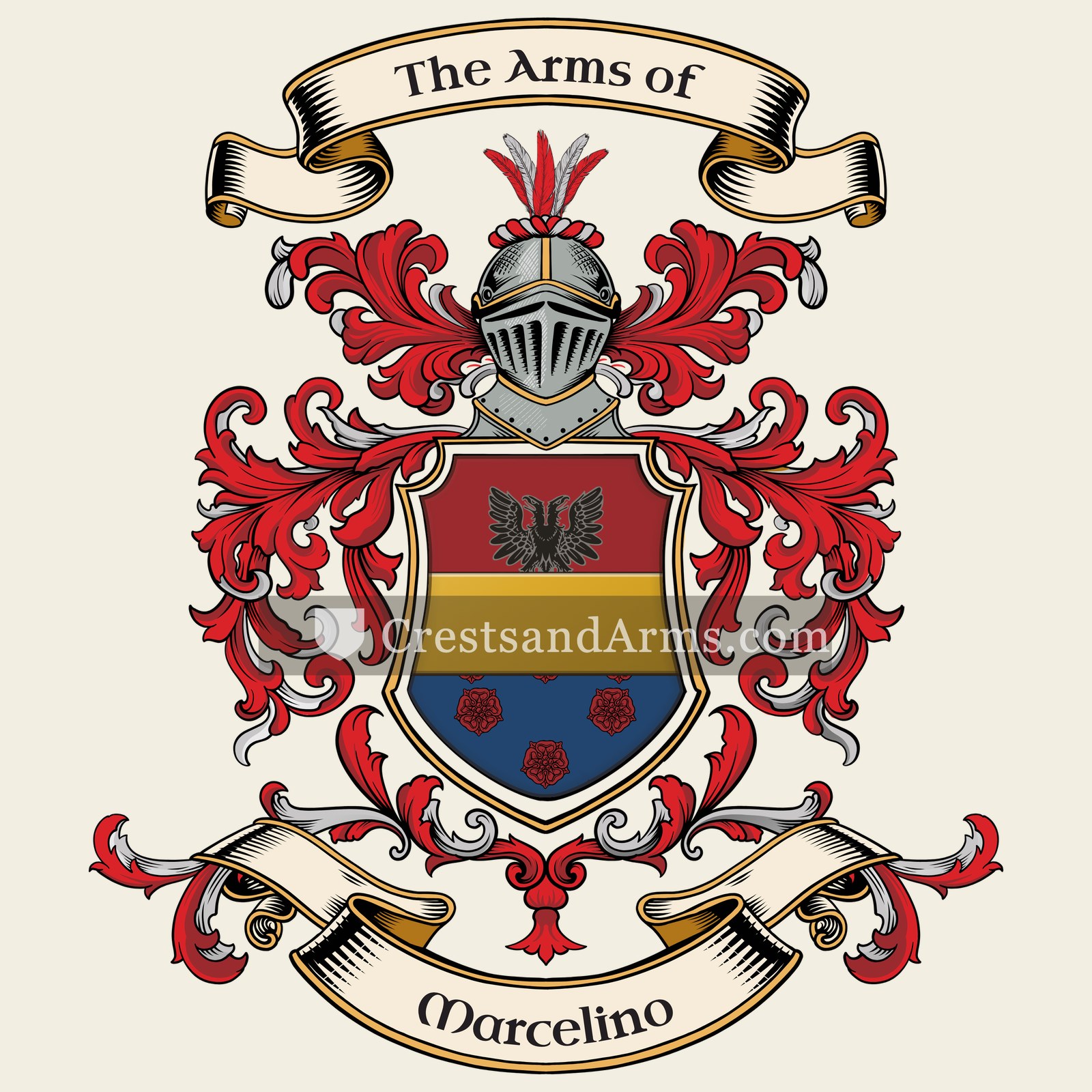 The Marcelino coat of arms, drawn from the recorded blazon