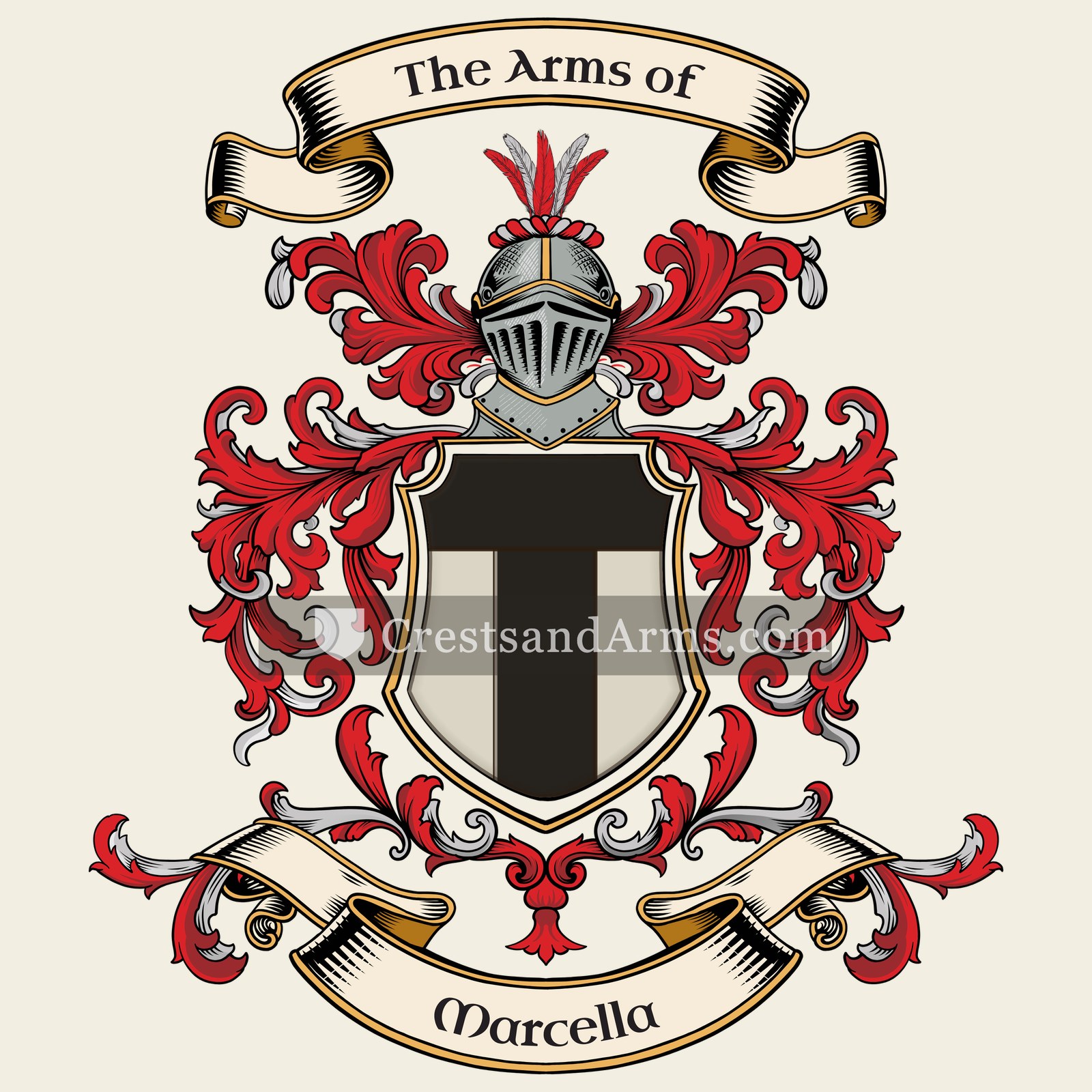 The Marcella coat of arms, drawn from the recorded blazon