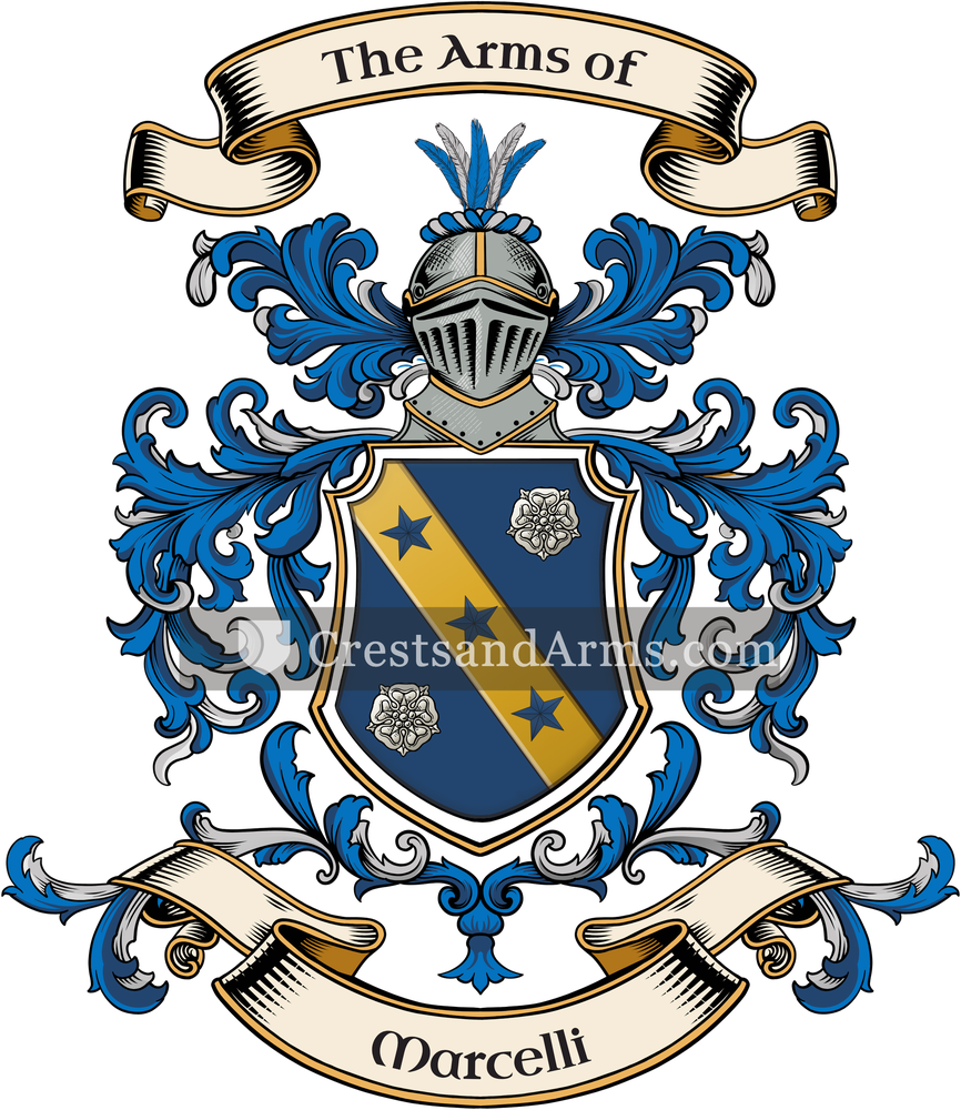 The Marcelli coat of arms, drawn from the recorded blazon