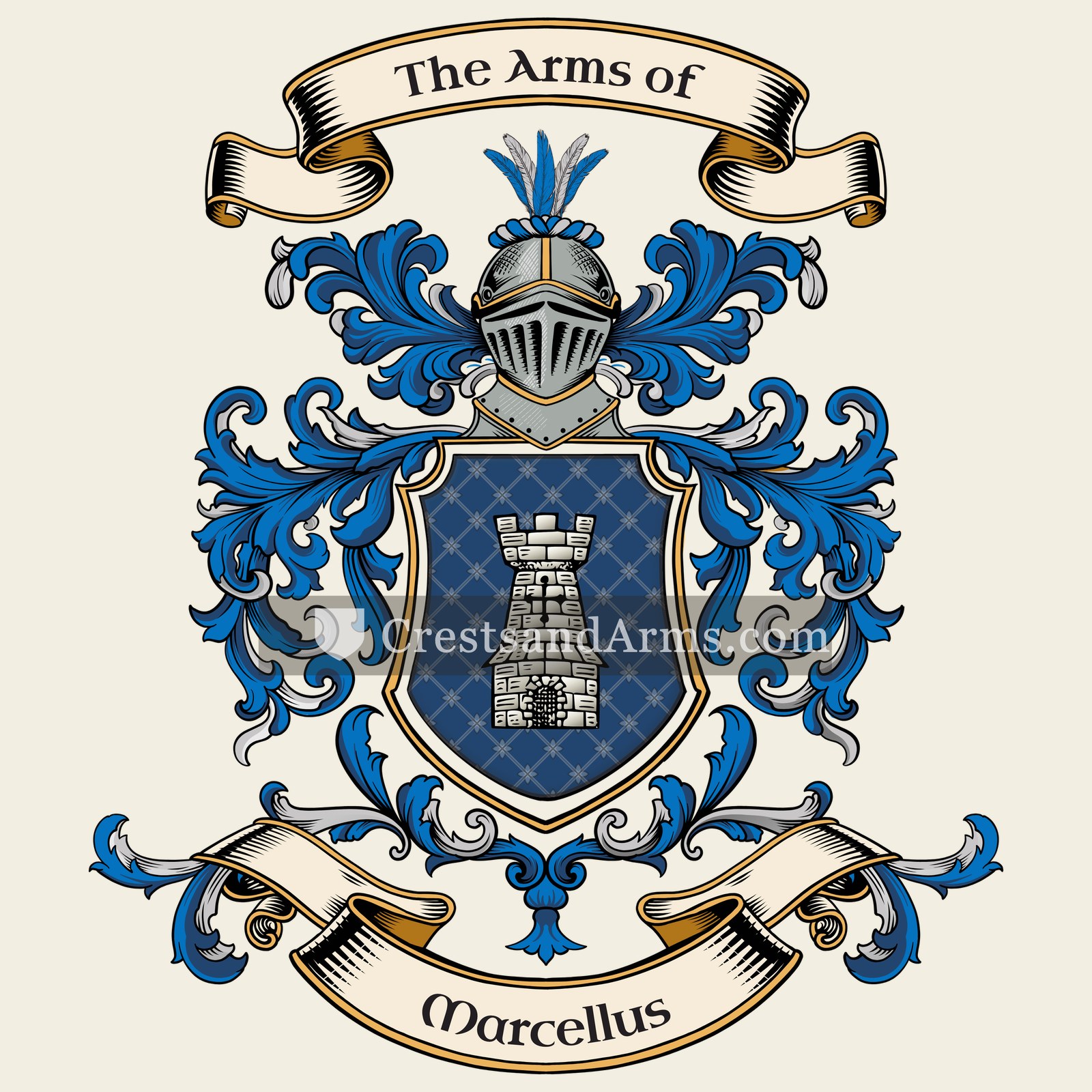 The Marcellus coat of arms, drawn from the recorded blazon