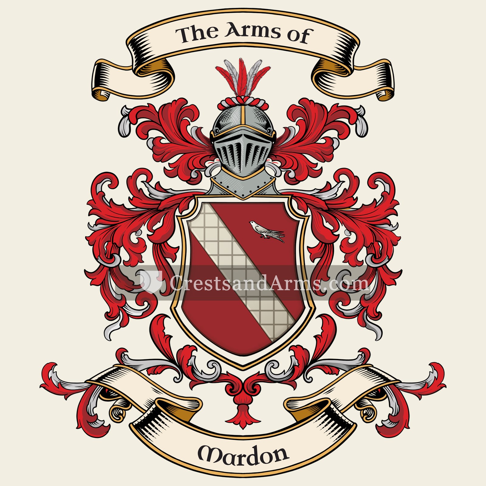 The Mardon coat of arms, drawn from the recorded blazon