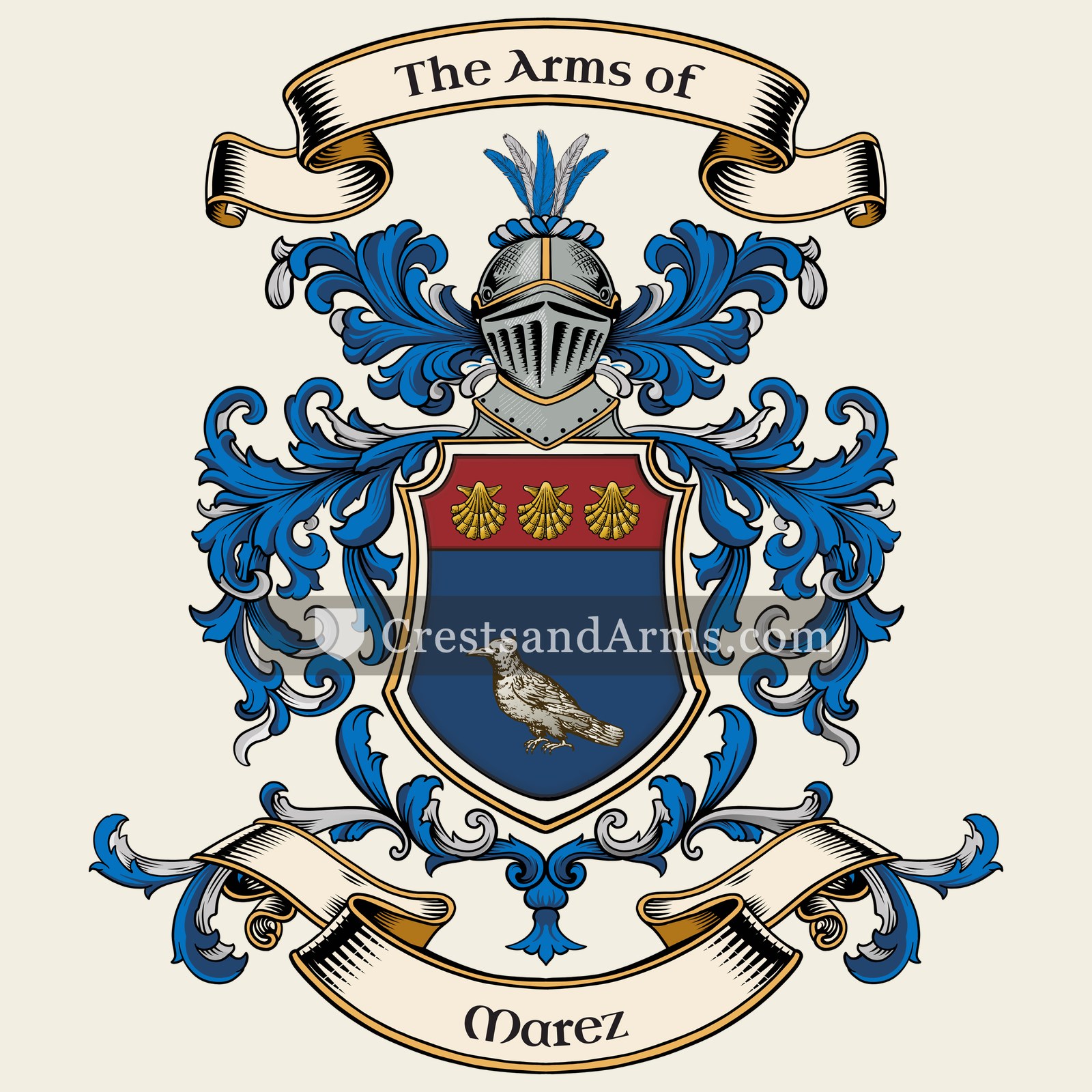 The Marez coat of arms, drawn from the recorded blazon
