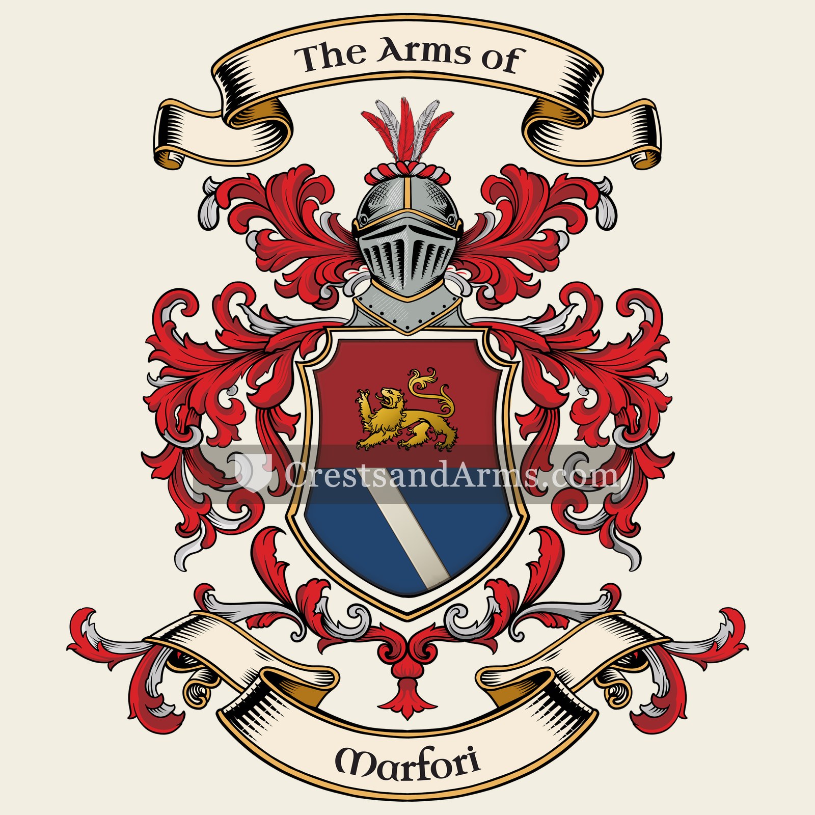 The Marfori coat of arms, drawn from the recorded blazon