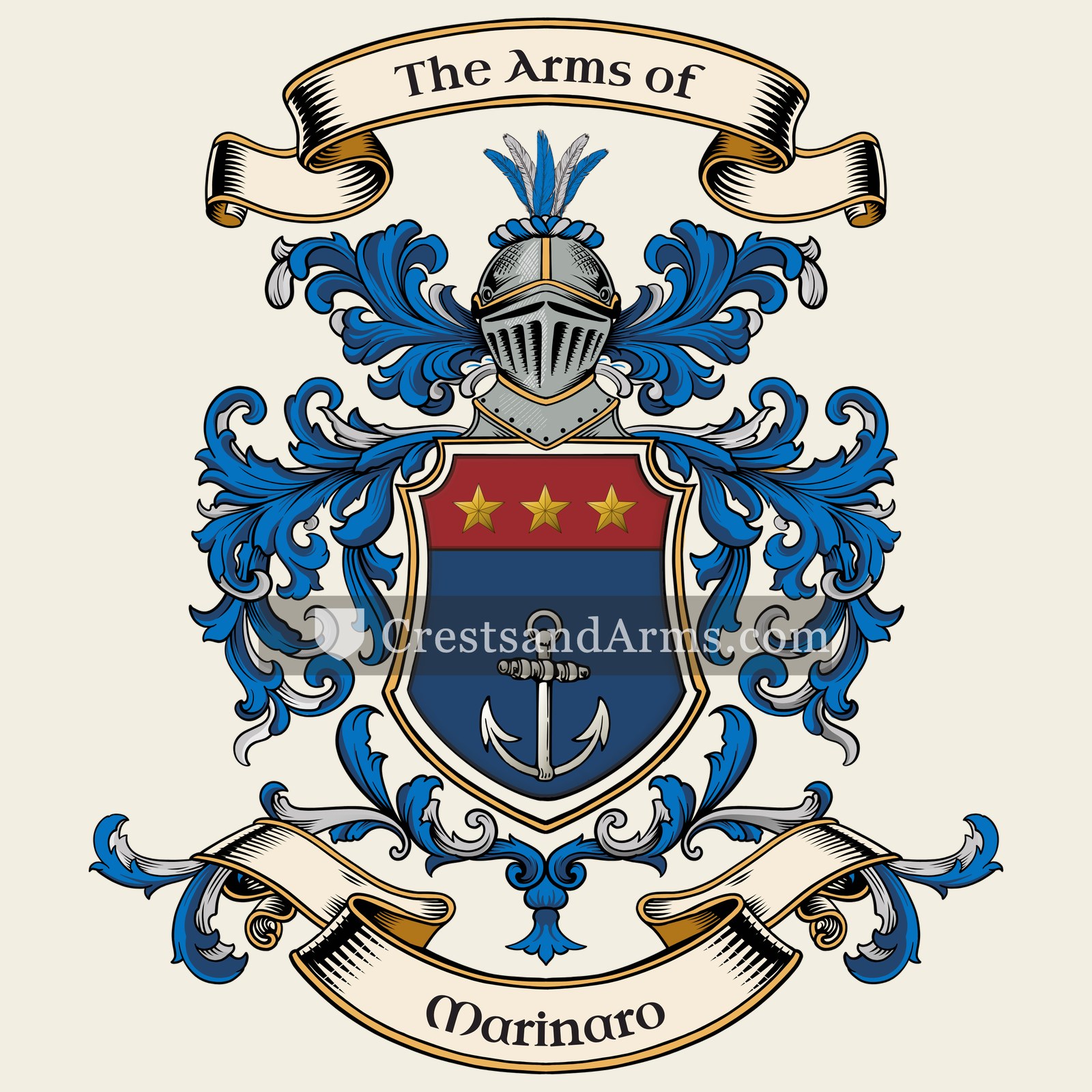 The Marinaro coat of arms, drawn from the recorded blazon