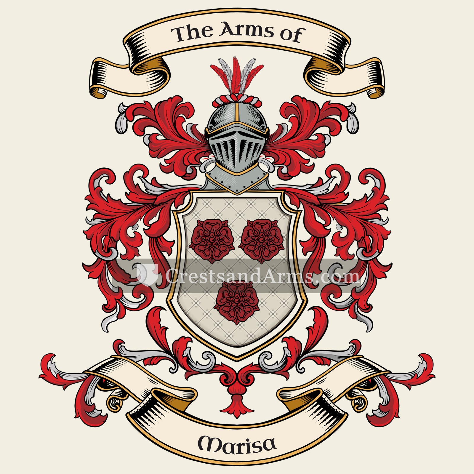 The Marisa coat of arms, drawn from the recorded blazon