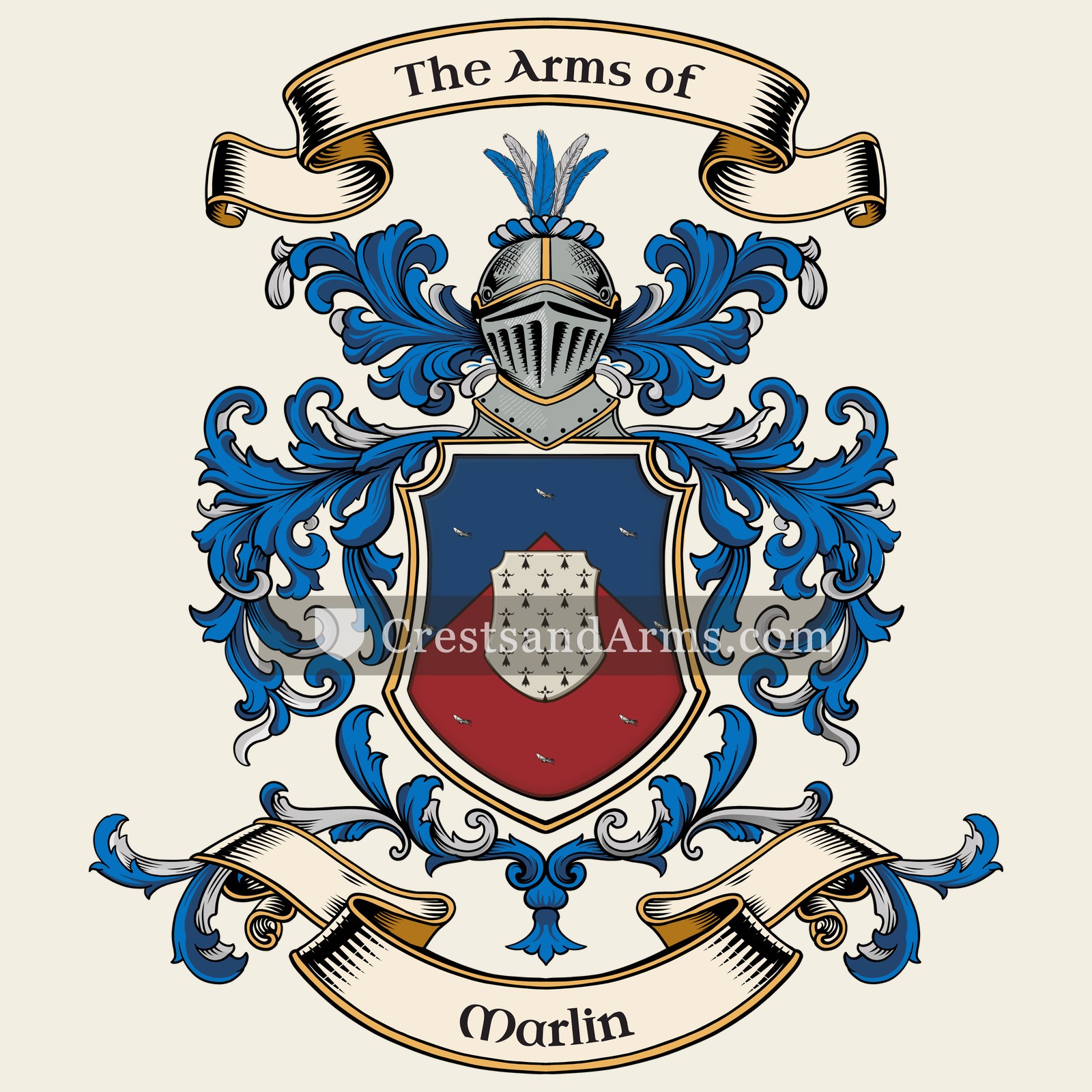 The Marlin coat of arms, drawn from the recorded blazon