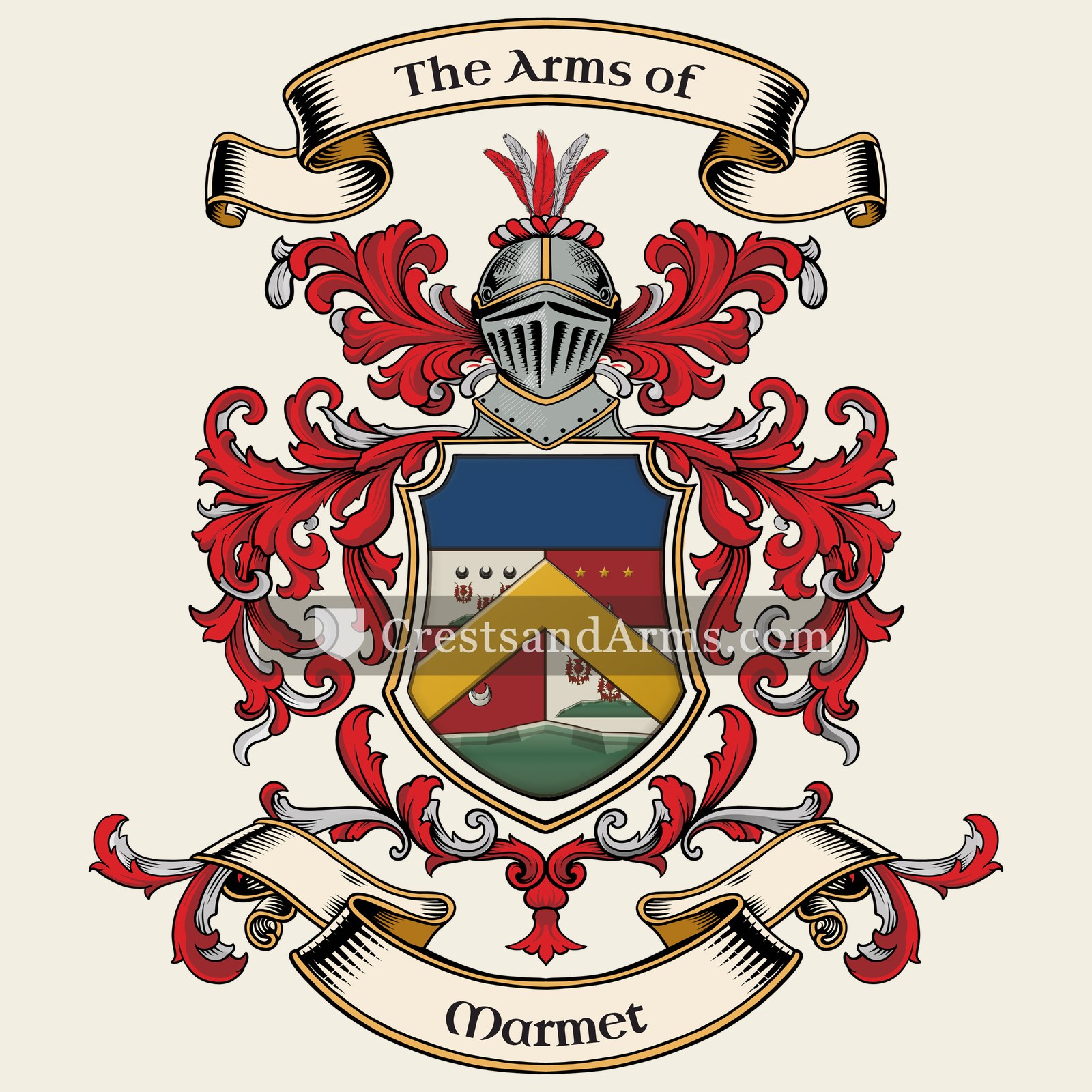The Marmet coat of arms, drawn from the recorded blazon
