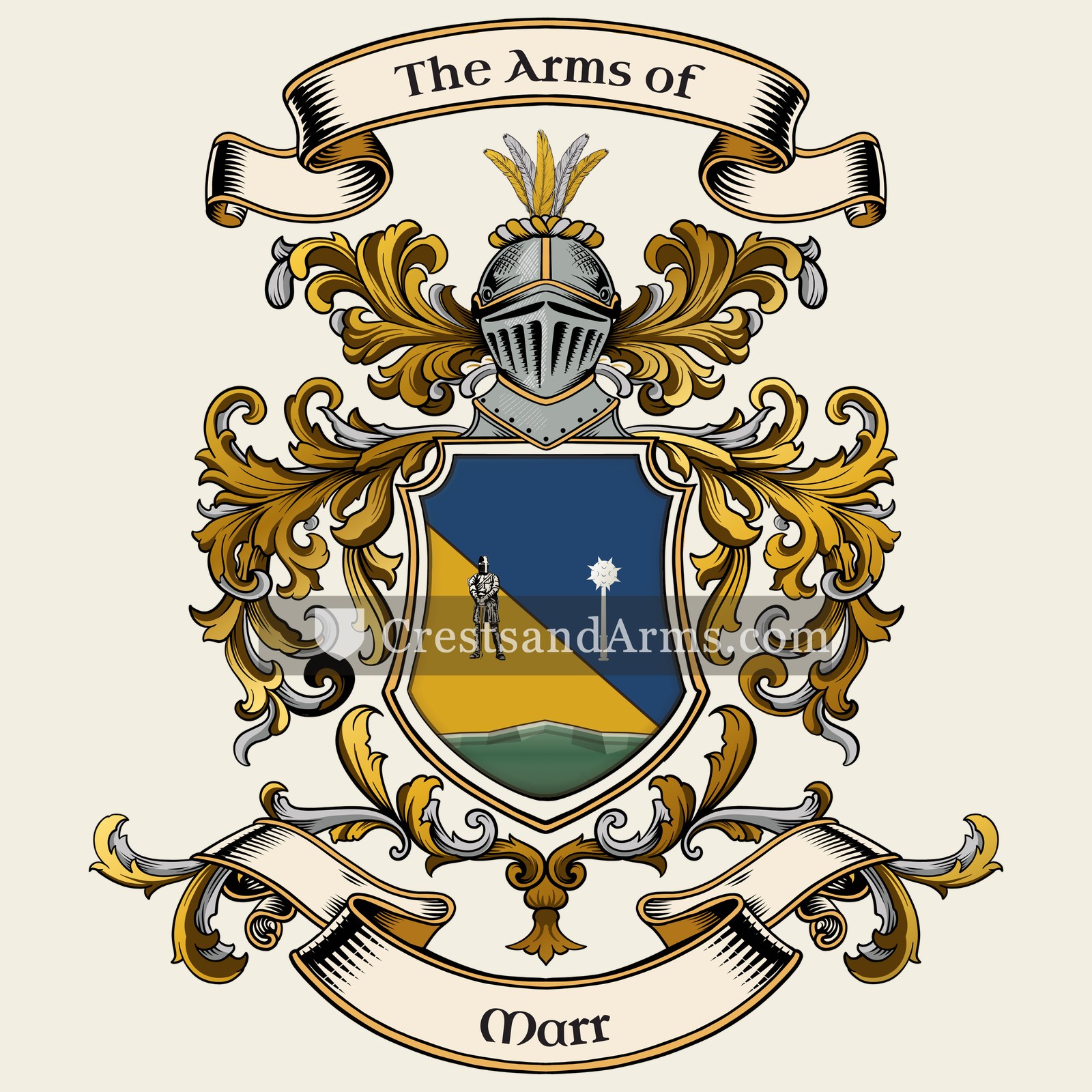 The Marr coat of arms, drawn from the recorded blazon