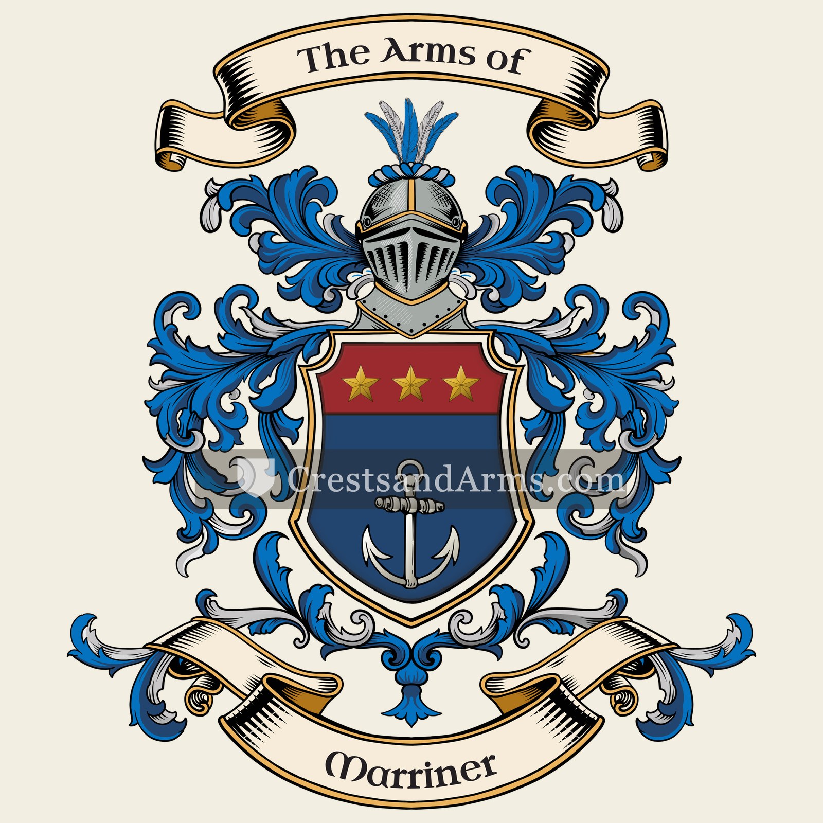 The Marriner coat of arms, drawn from the recorded blazon