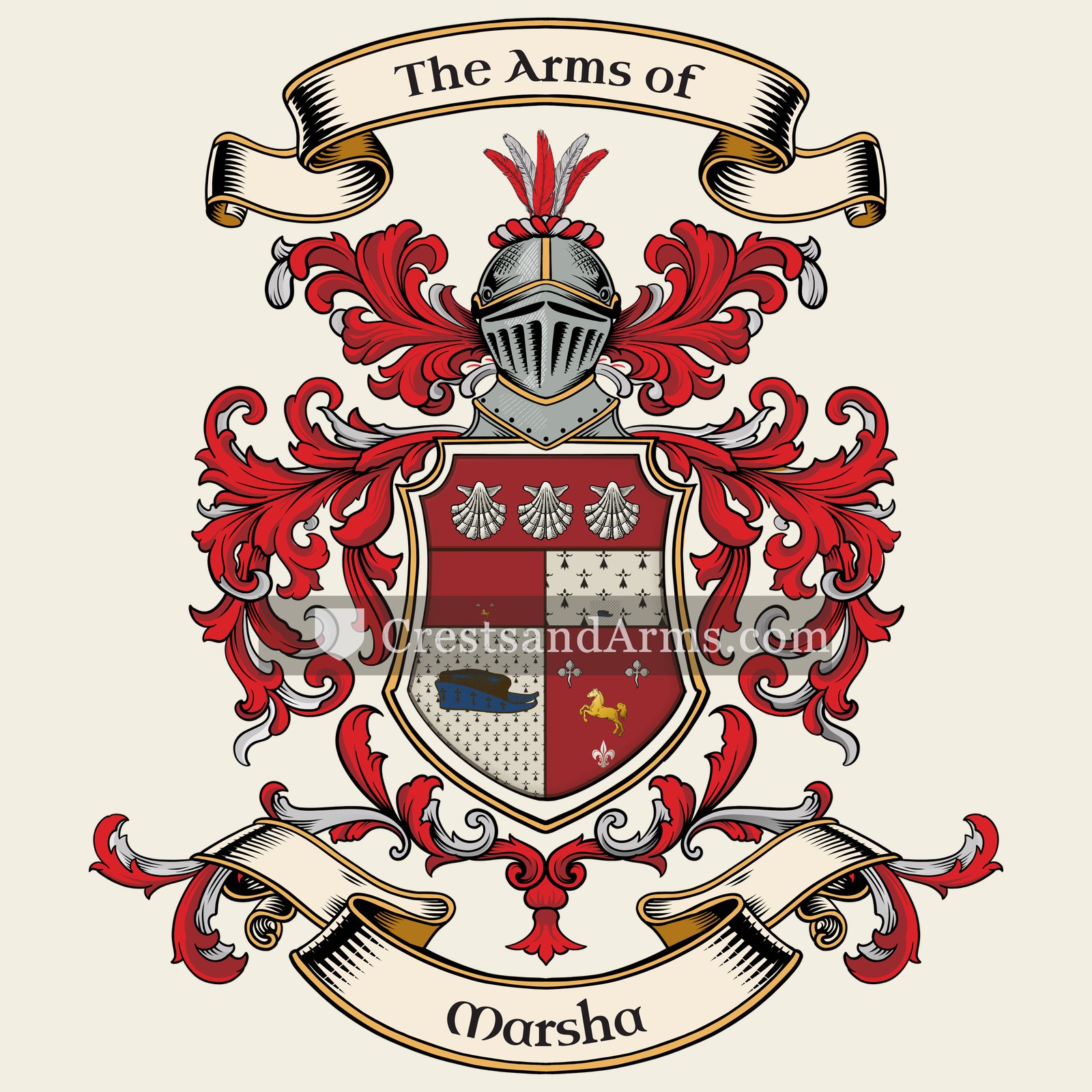 The Marsha coat of arms, drawn from the recorded blazon