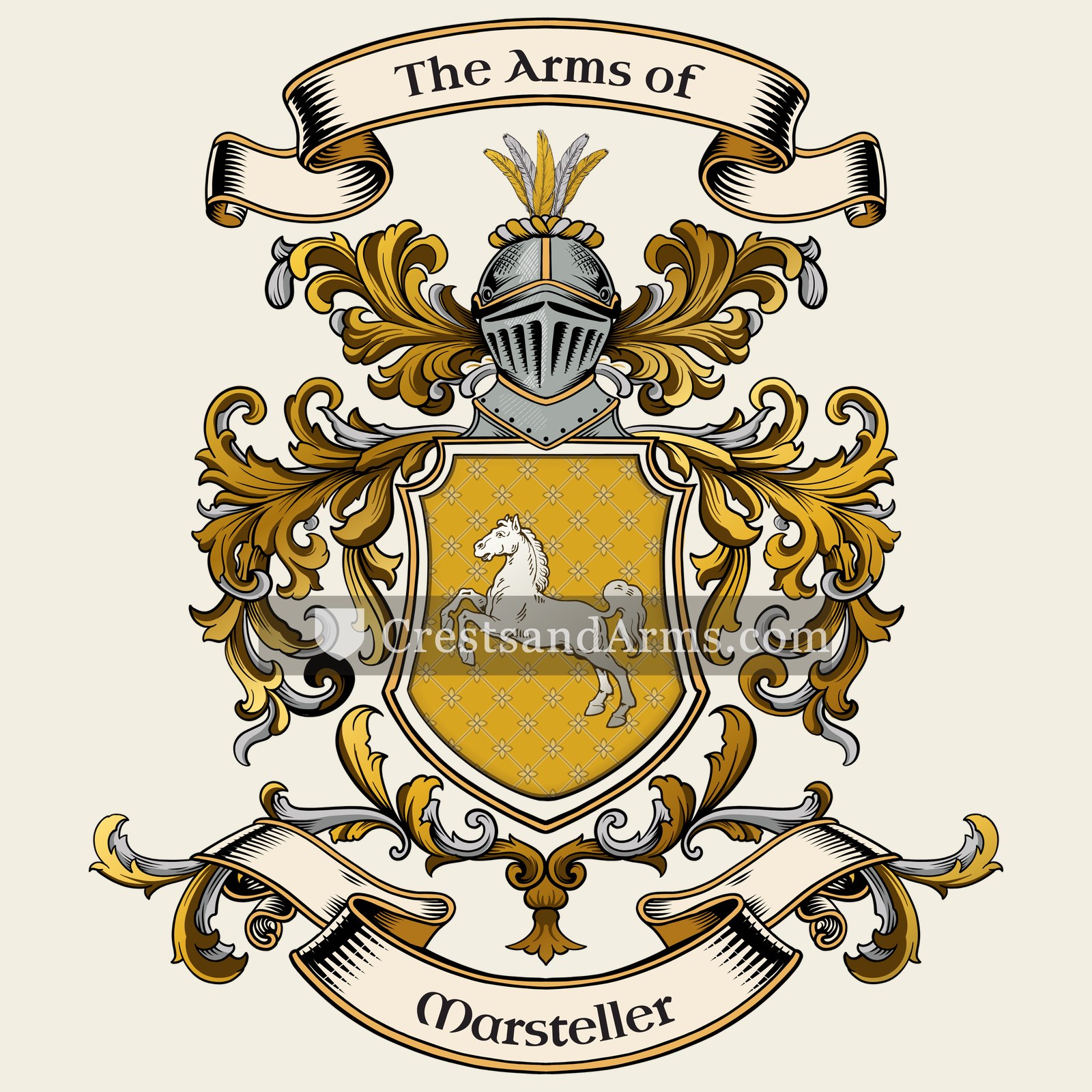 The Marsteller coat of arms, drawn from the recorded blazon