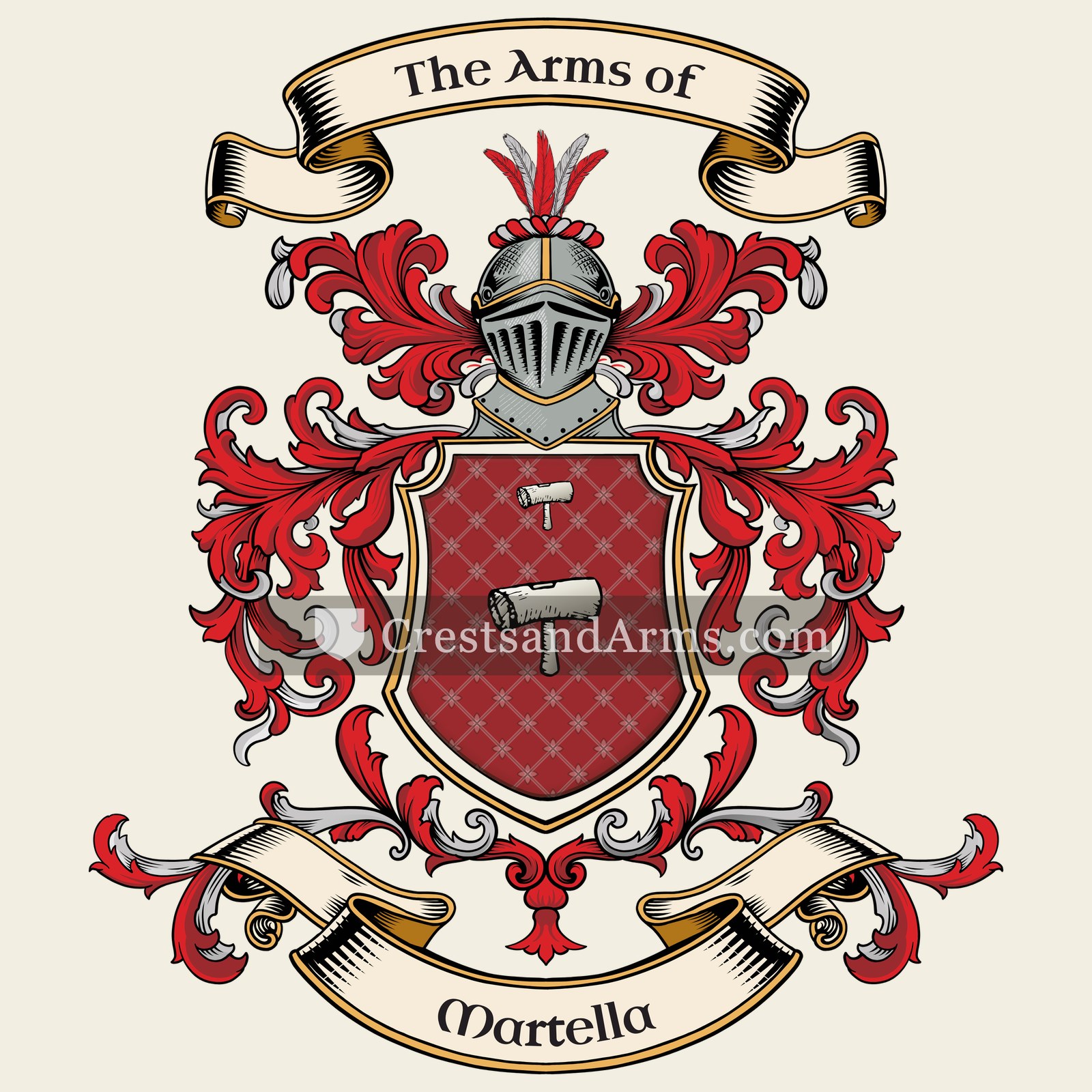 The Martella coat of arms, drawn from the recorded blazon