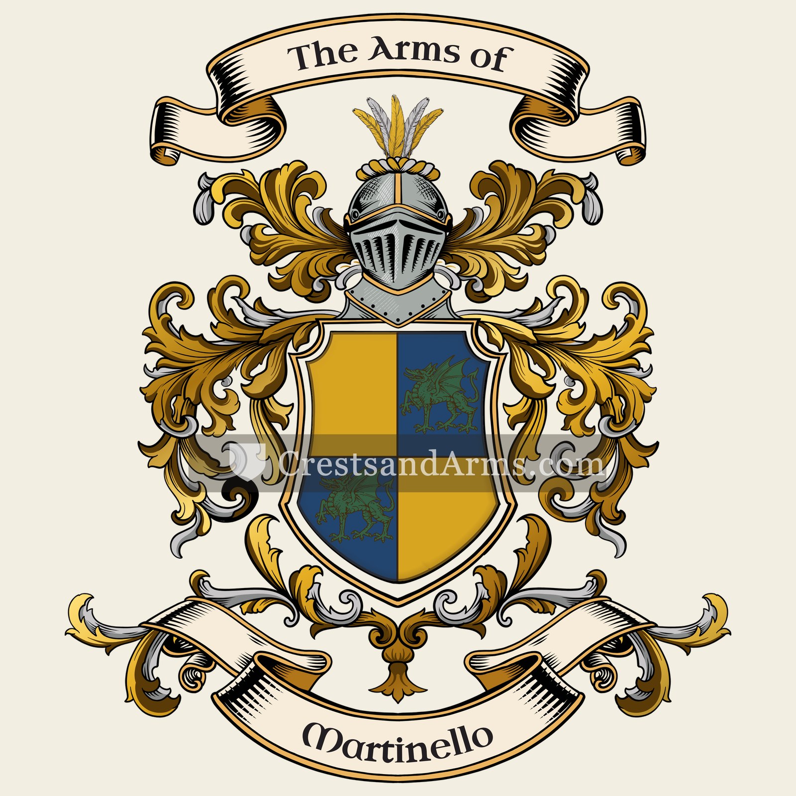 The Martinello coat of arms, drawn from the recorded blazon