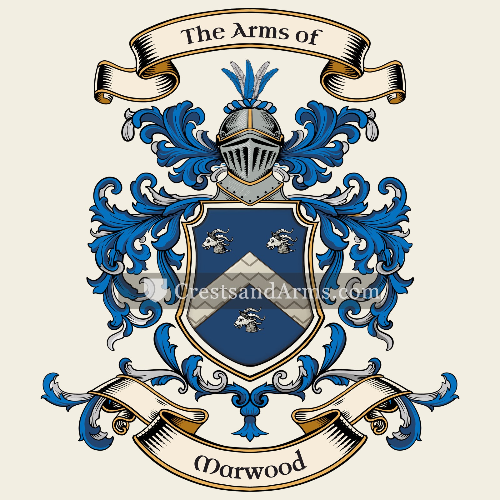 The Marwood coat of arms, drawn from the recorded blazon