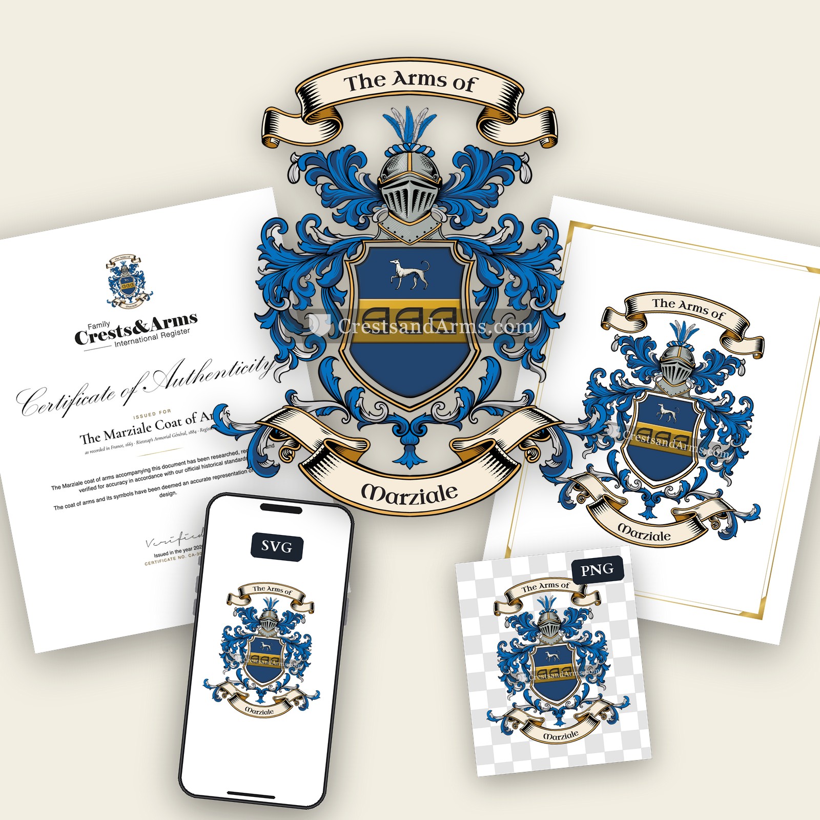 The Marziale arms on the coat of arms — digital pack