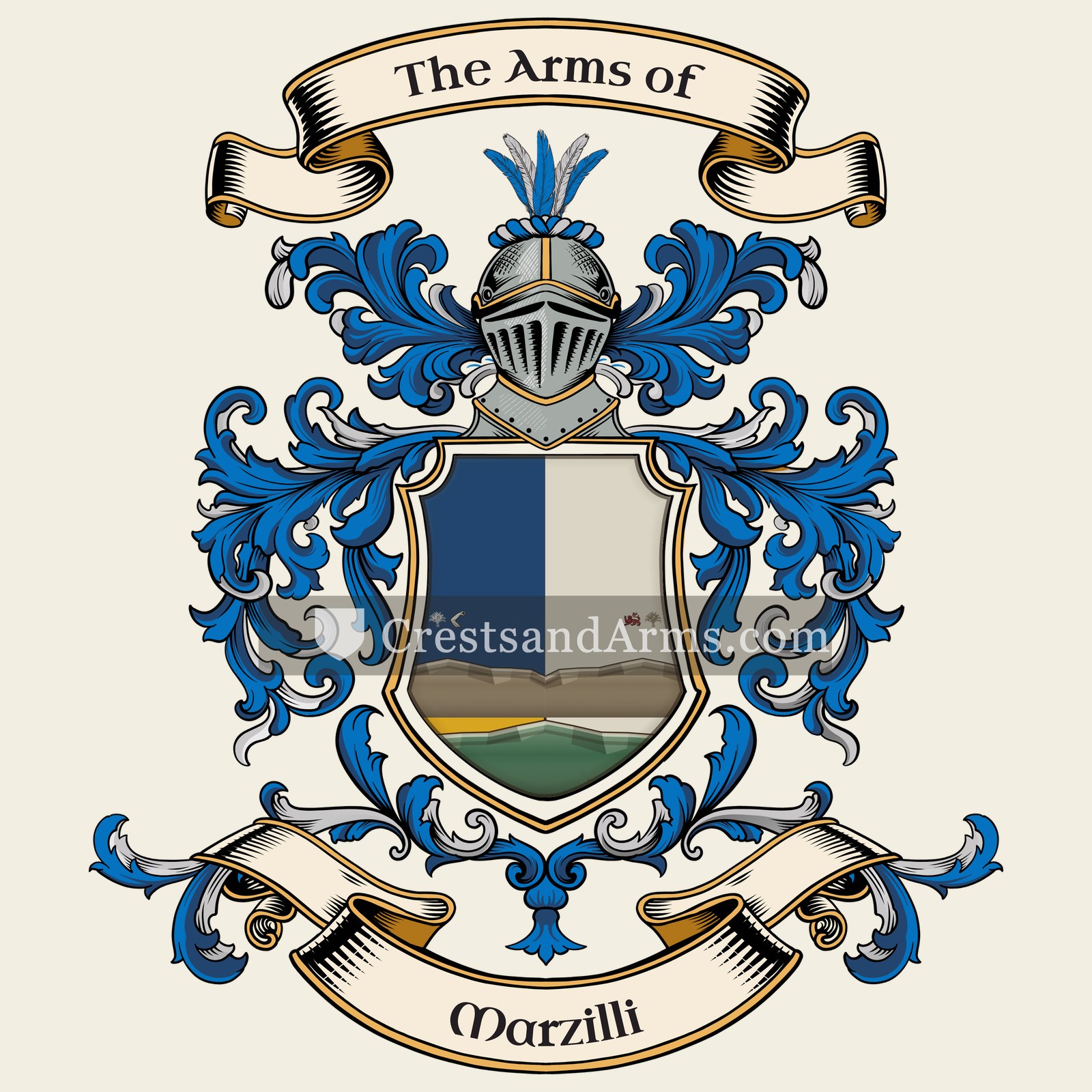 The Marzilli coat of arms, drawn from the recorded blazon