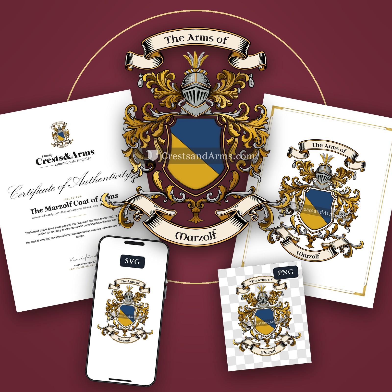 The Marzolf arms on the coat of arms — digital pack