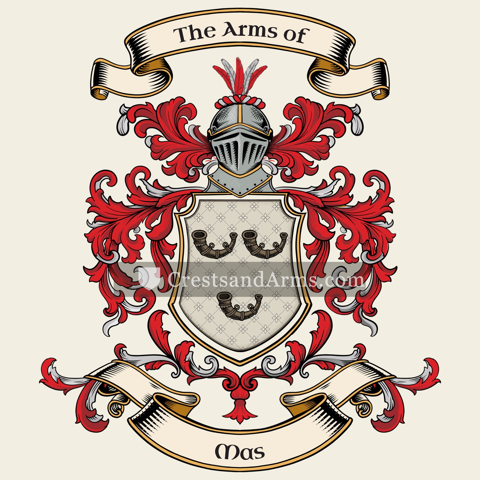 The Mas coat of arms, drawn from the recorded blazon