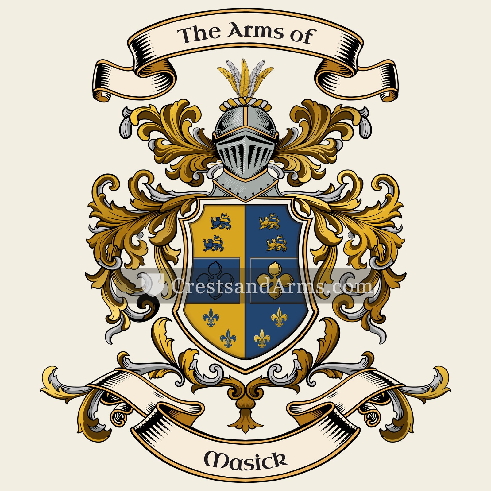 The Masick coat of arms, drawn from the recorded blazon