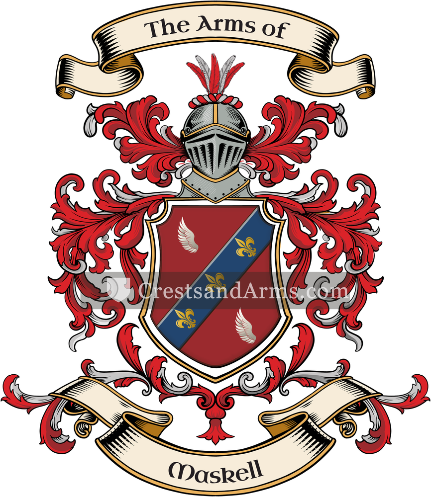The Maskell coat of arms, drawn from the recorded blazon