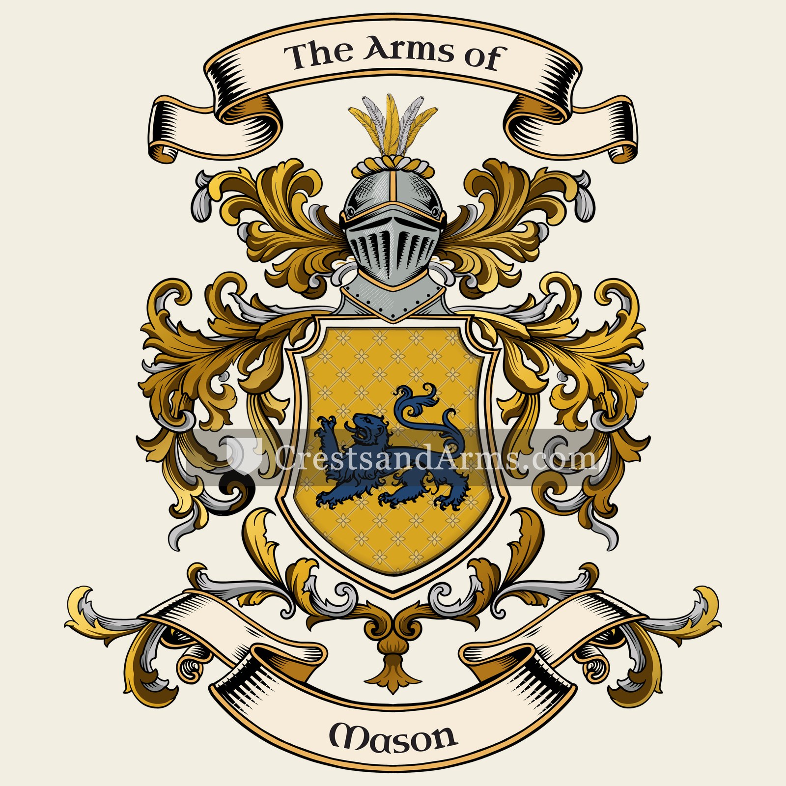The Mason coat of arms, drawn from the recorded blazon